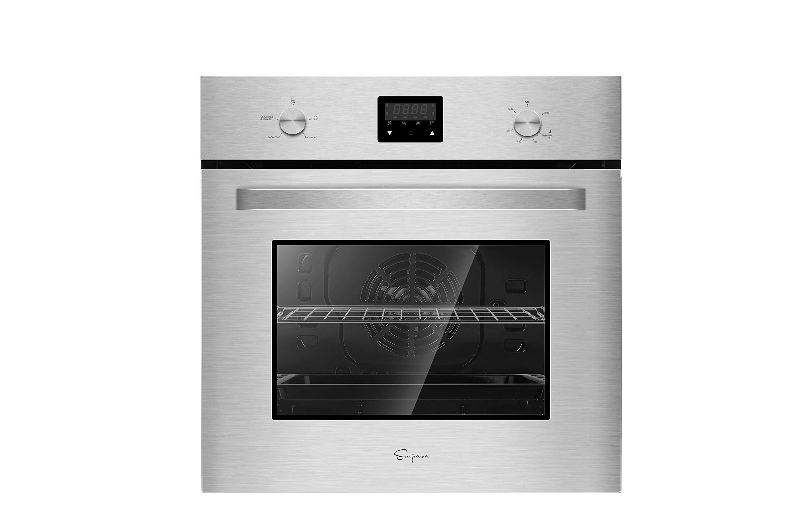Empava 24 Inch Stainless Steel Single Gas Wall Oven with Bake, Broil & Rotisserie Functions - Mechanical Controls, Digital Timer & Convection Fan - Perfect for Home Kitchens, Small Spaces & Gourmet Cooking