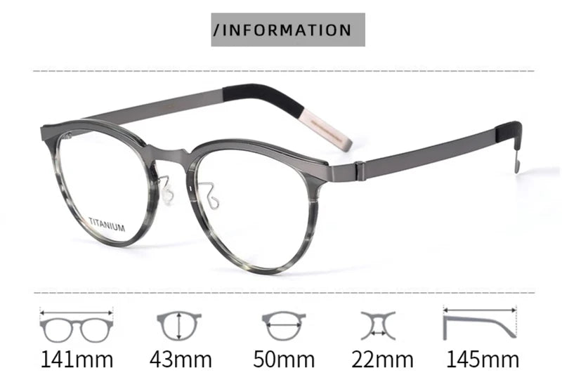 Stylish Unisex Black Titanium Acetate Round Eyeglasses Frame - Lightweight & Durable Screwless Design (Model 9903) | Perfect for Reading, Work & Everyday Fashion Accessory