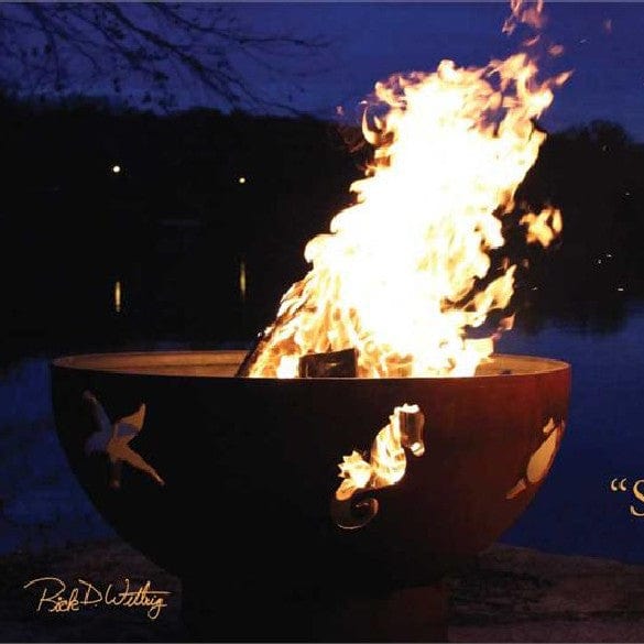 Sea Creatures Fire Pit - Outdoor Wood Burning Fire Pit for Backyard, Patio, and Camping - Decorative Metal Fire Pit with Ocean Theme Design