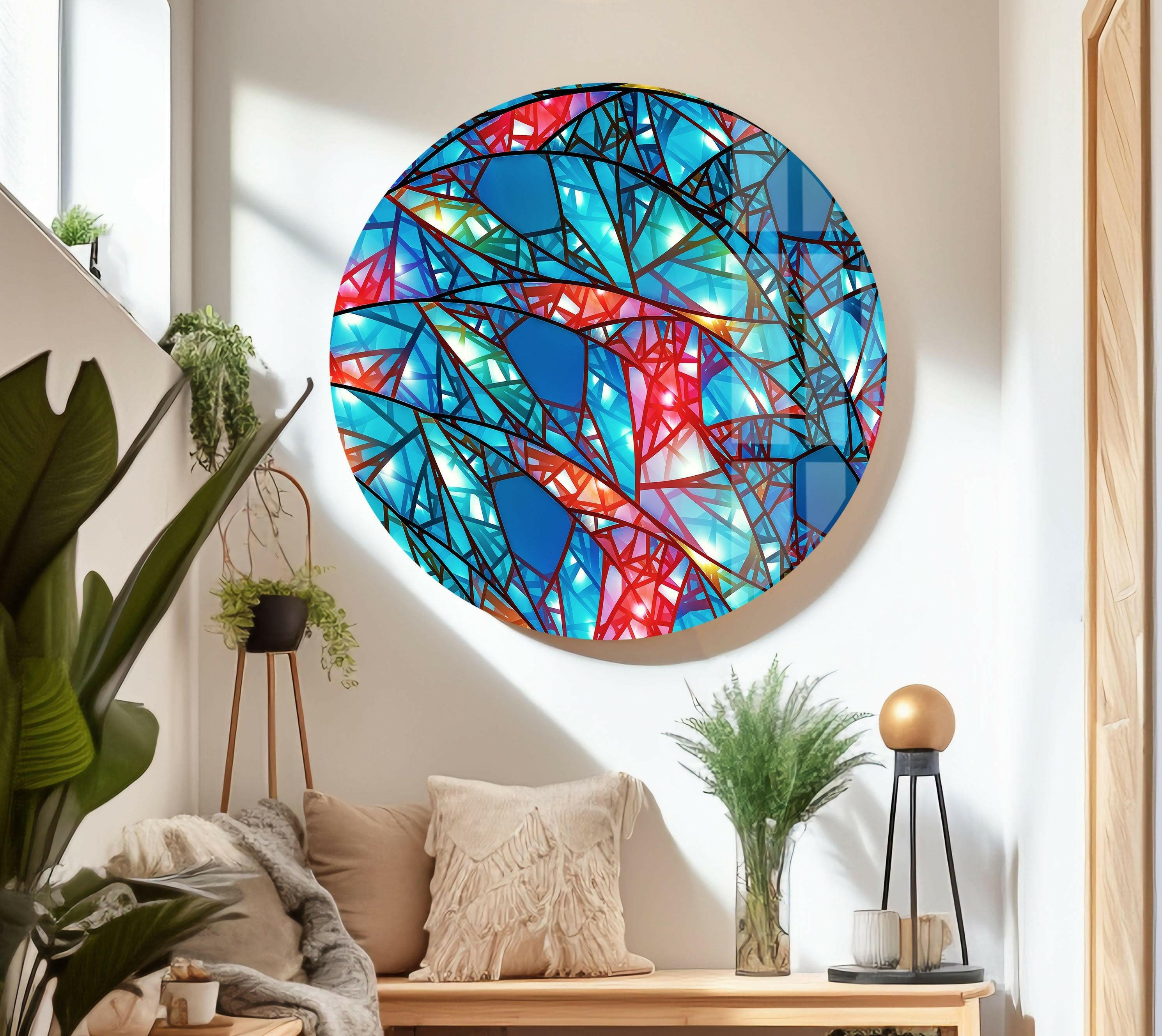 Blue Stained Abstract Glass Wall Art - Modern Handmade Home Decor for Living Room, Bedroom & Office - Unique Contemporary Artwork for Interior Design