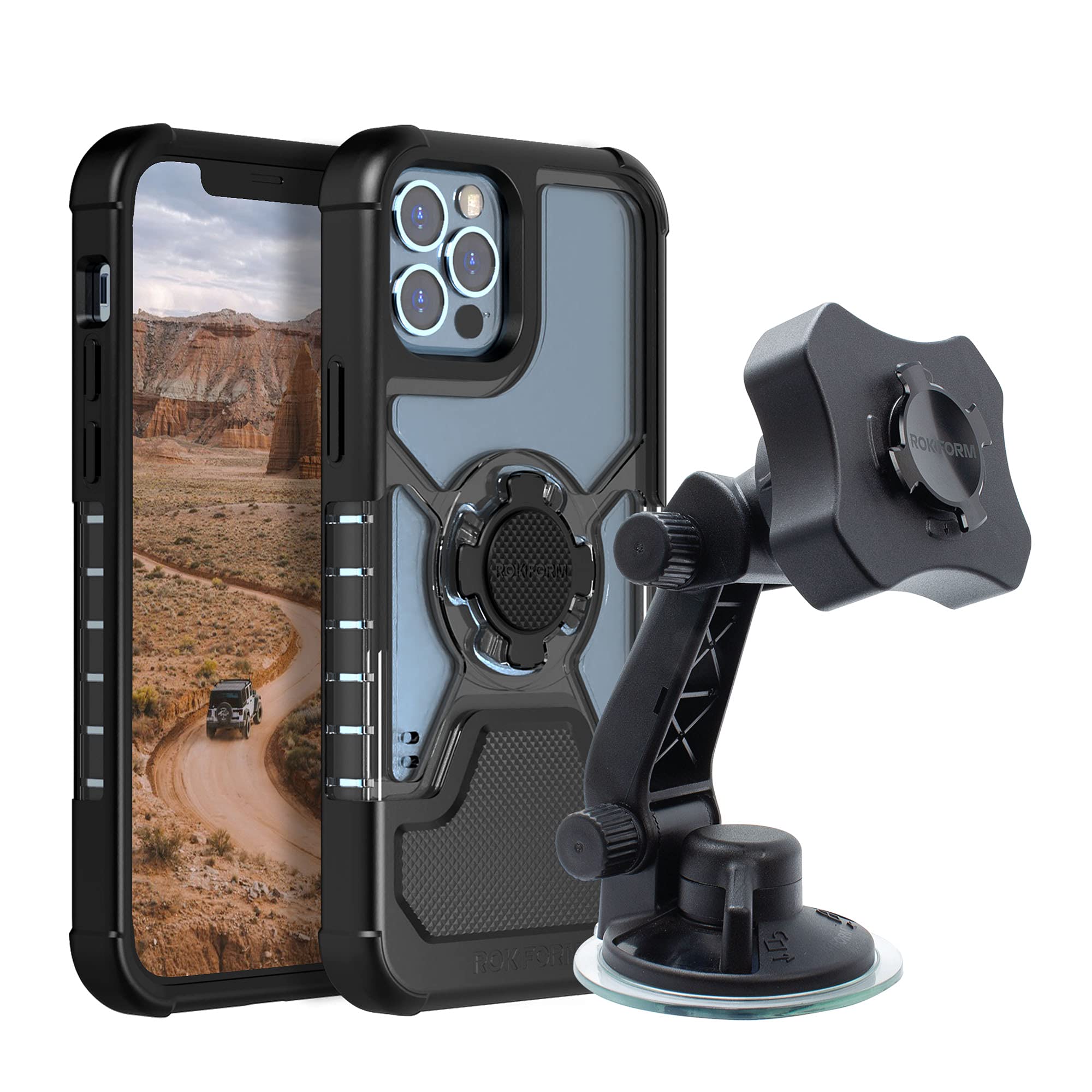 Rokform Crystal Case for iPhone 12 & iPhone 12 Pro with RokLock Twist Lock Car Mount - Secure Windshield Phone Holder for Driving, Commuting & Navigation