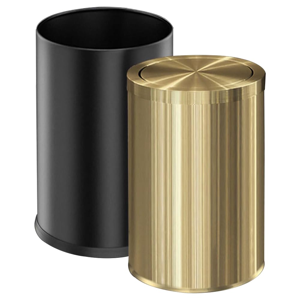 9 Liter/2.4 Gallon Small Gold Trash Can with Swing Lid - Brass Bathroom Waste Bin for Bedroom, Office, Living Room & Restaurant - Elegant Garbage Can for Home and Commercial Use