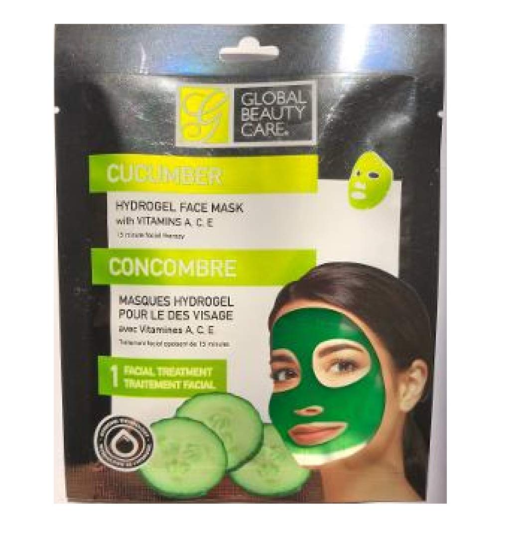 Global Beauty Care Pore Cucumber Hydrogel Face Mask with Vitamins A, C, E - Hydrating & Brightening Sheet Mask for Glowing Skin - Perfect for Daily Skincare Routine & Spa Night