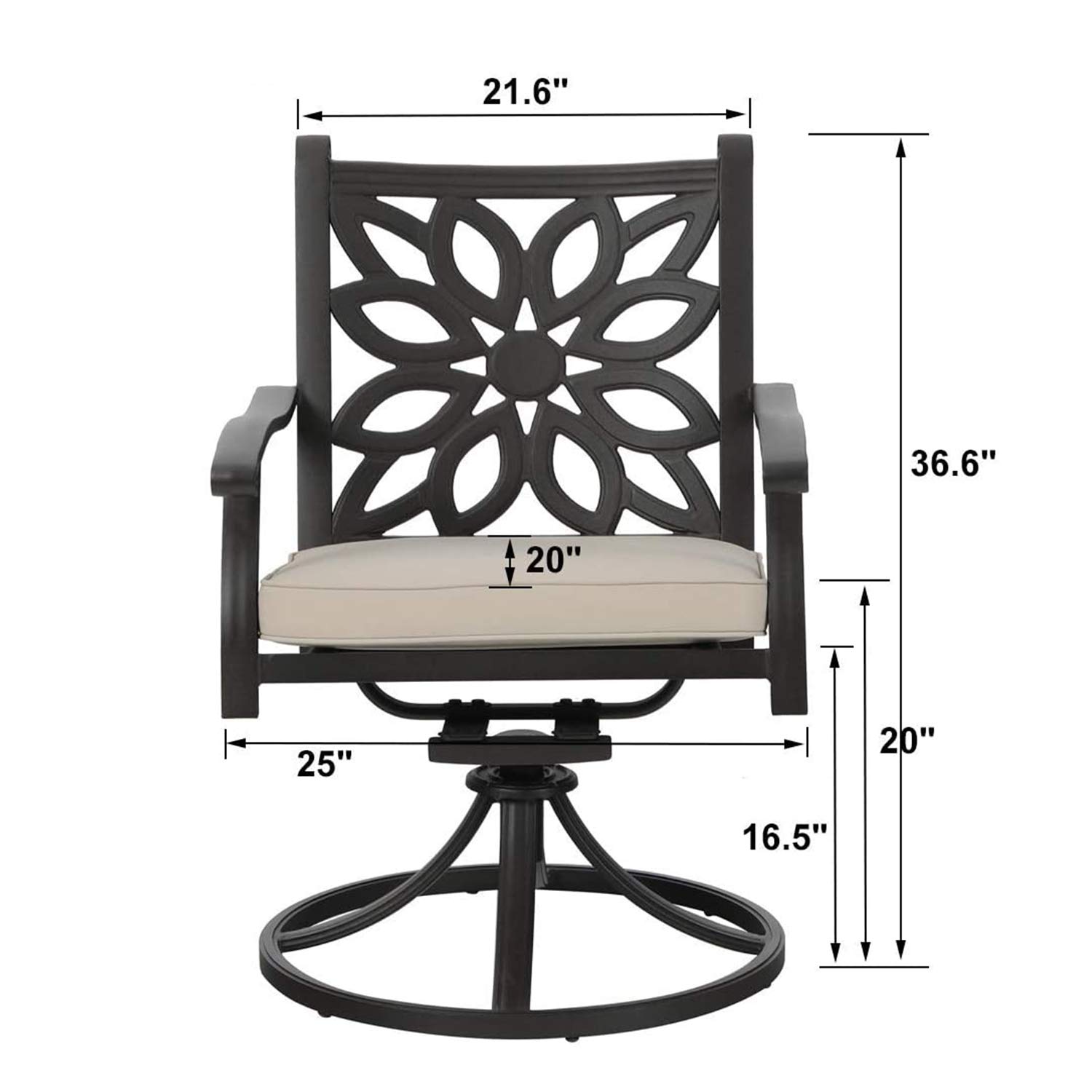 PHI VILLA 2-Piece Outdoor Swivel Rocking Patio Dining Chairs Set - Heavy Duty Cast Aluminum with Cushions - Extra Wide Comfortable Seating for Garden, Poolside, Deck & Backyard Relaxation