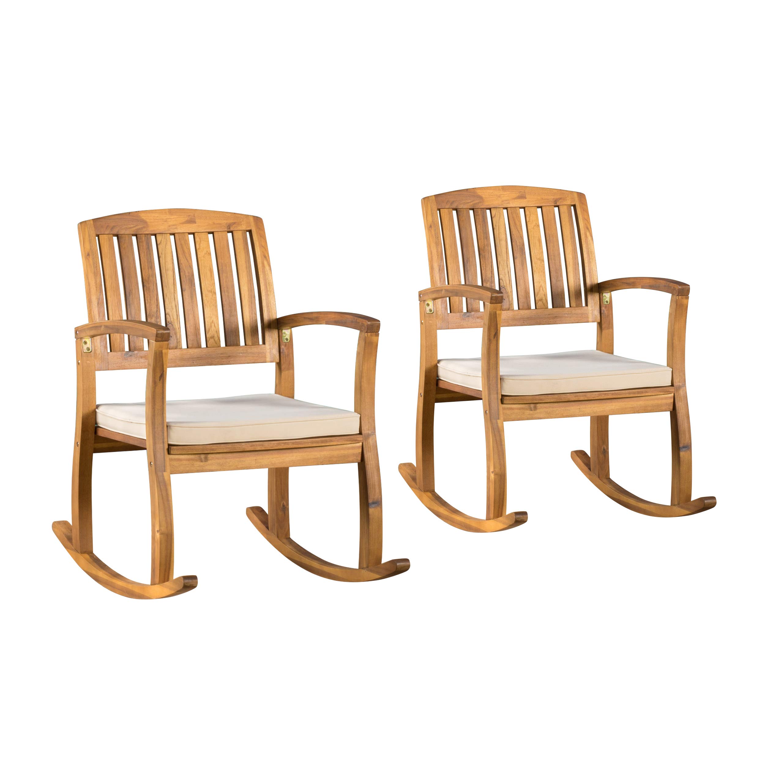 Christopher Knight Home Selma Acacia Wood Rocking Chairs with Cushions, 2-Piece Patio Set, Teak Finish - Perfect for Porch, Garden & Outdoor Relaxation