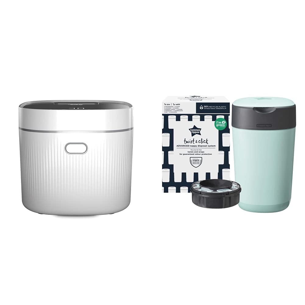 Vital Baby Nurture Advanced Pro UV Sterilizer & Dryer - 3-in-1 Baby Bottle Sterilizing System Kills 99.9% Germs in 7 Minutes | Tommee Tippee Twist and Click Advanced Diaper Pail | Perfect for Nursery, Daycare & Home Use - White & Green Colors