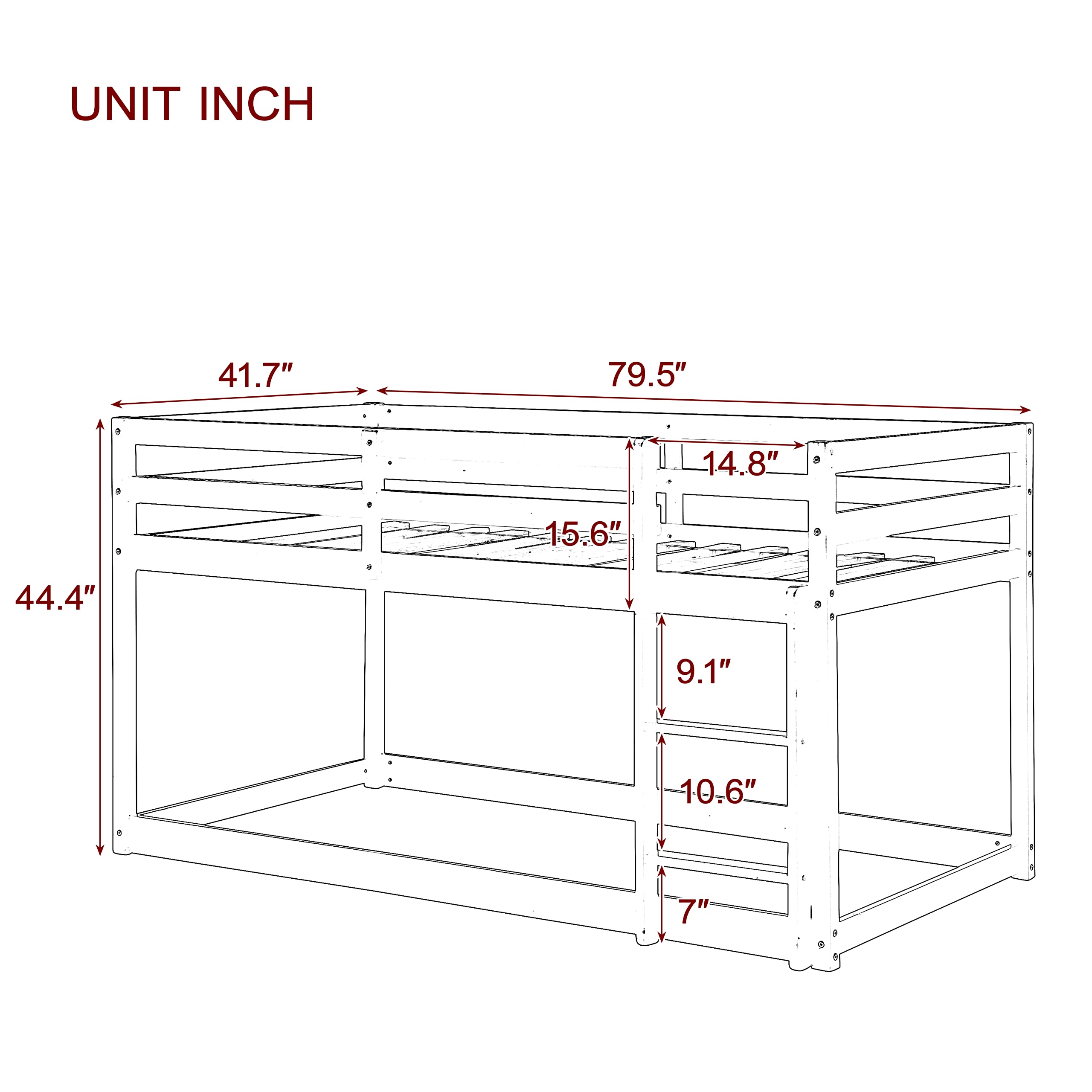 Solid Wood Twin Over Twin Floor Bunk Bed with Ladder & Safety Rails - Sturdy Wooden Bunk Beds for Teens/Adults - Low Profile Bed Frame, No Box Spring Needed - White - Perfect for Kids' Bedrooms, Guest Rooms & Space-Saving Small Apartments