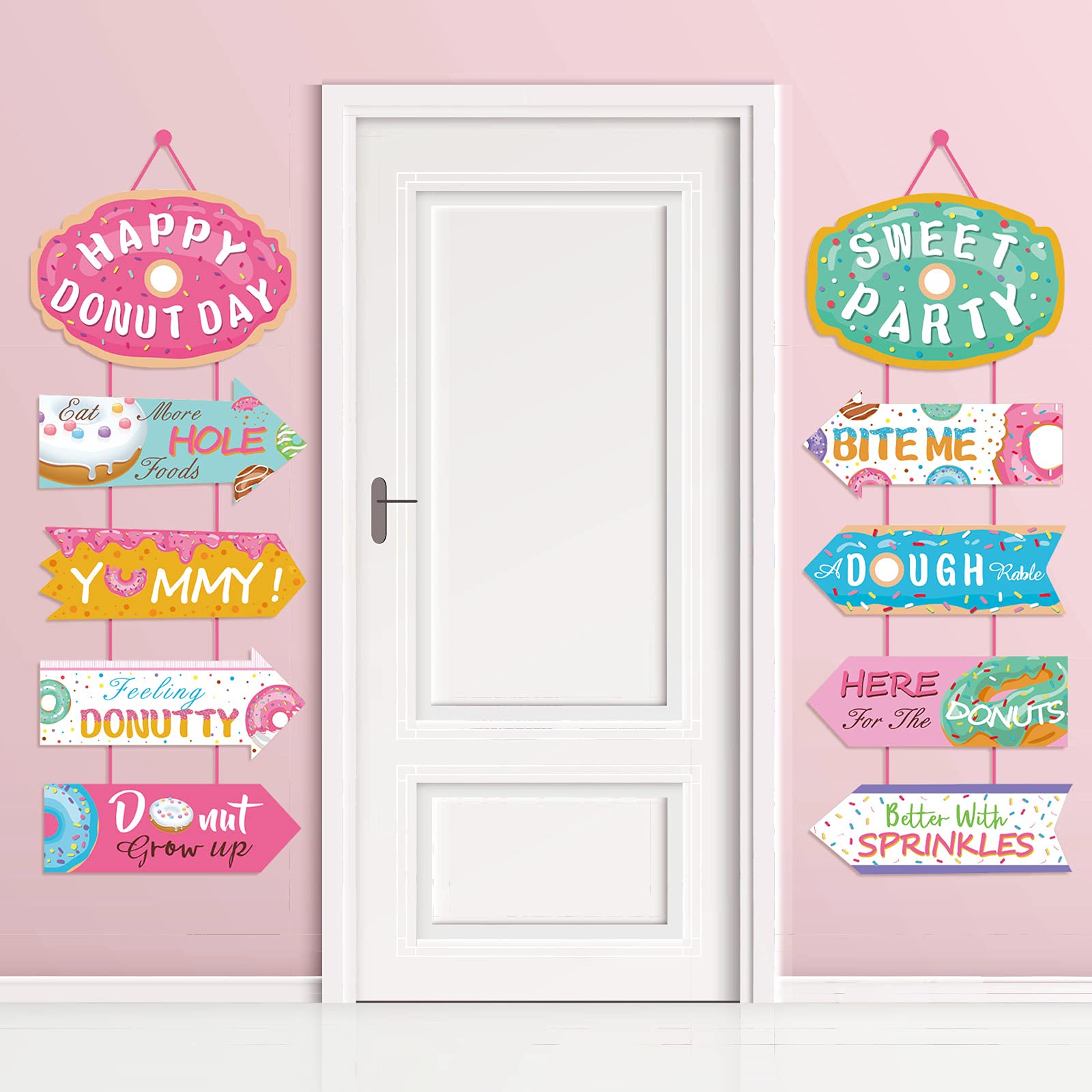 Donut Party Decorations Hanging Porch Sign Banner - Food Theme Party Supplies for Baby Shower, Birthday, Tea Party | Doughnut Garland Door Decor for Outdoor & Indoor Celebrations