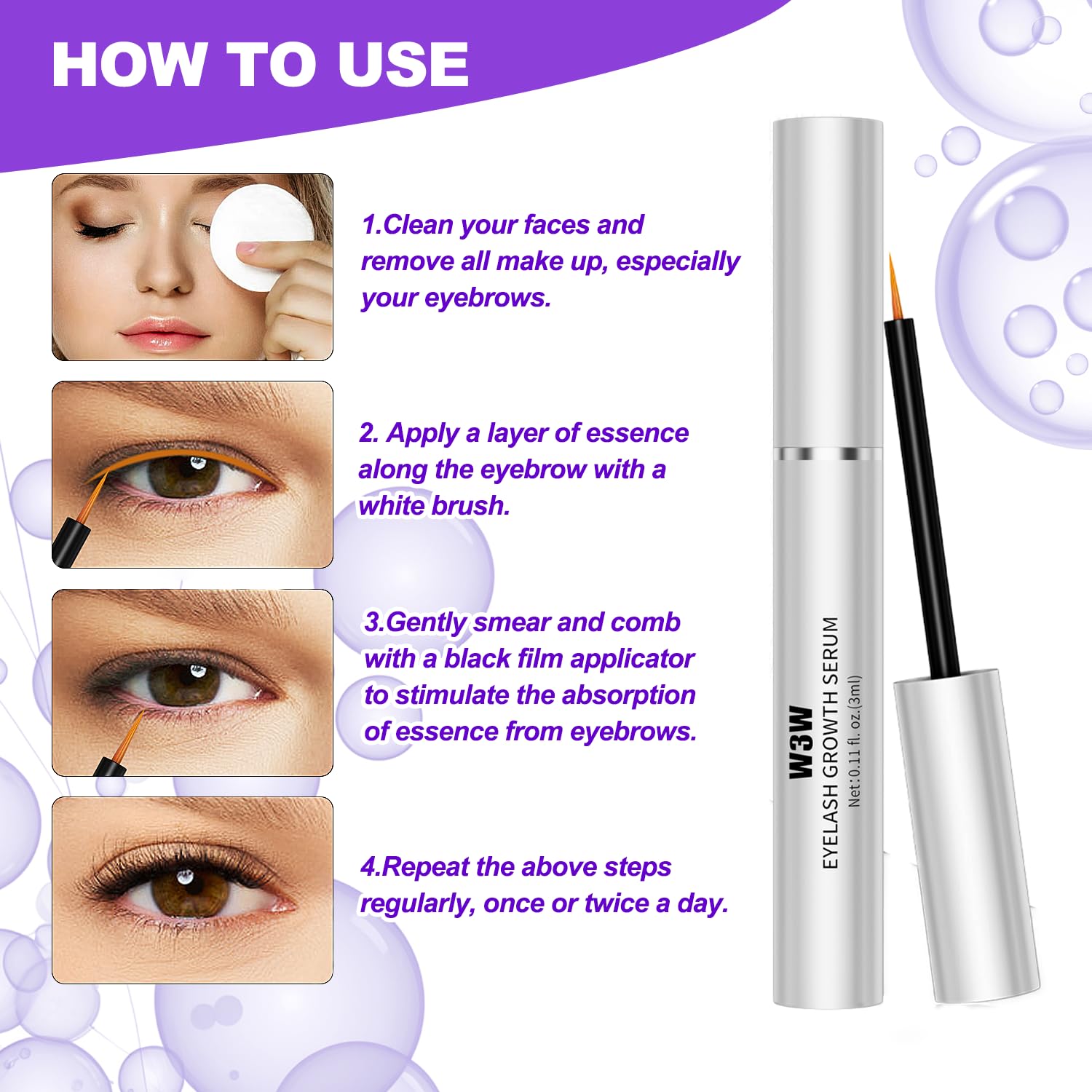 Best Eyelash Growth Serum for Longer & Thicker Lashes - Vegan, Cruelty-Free Lash Enhancer for Natural Looking Volume - Perfect for Nighttime Routine & Special Occasions (1PC)