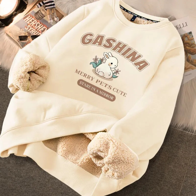 Women's Fleece Hoodie - Warm Thickened Winter Sweatshirt with Cute Print | Cozy Casual Loose Fit Pullover | Perfect for Fall & Winter Outfits, Lounge Wear & Outdoor Activities
