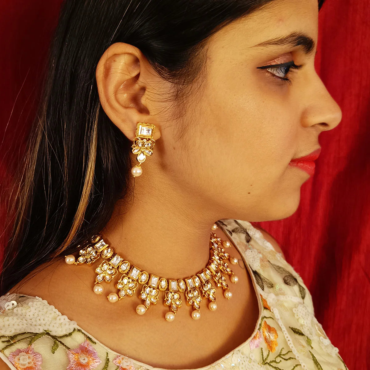 Royal Kundan Necklace & Earrings Set - Designer Gold Plated Indian Jewelry for Women | Perfect for Weddings, Parties & Special Occasions (D391)