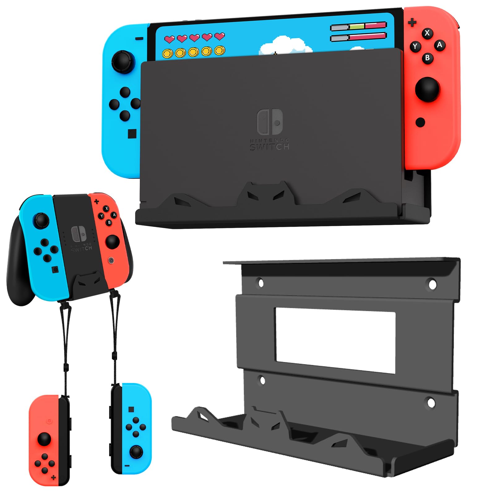Nintendo Switch & Switch OLED Wall Mount with Controller Holder - Steel TV Mount for Secure Storage Near or Behind TV | Perfect for Gaming Setups & Home Entertainment