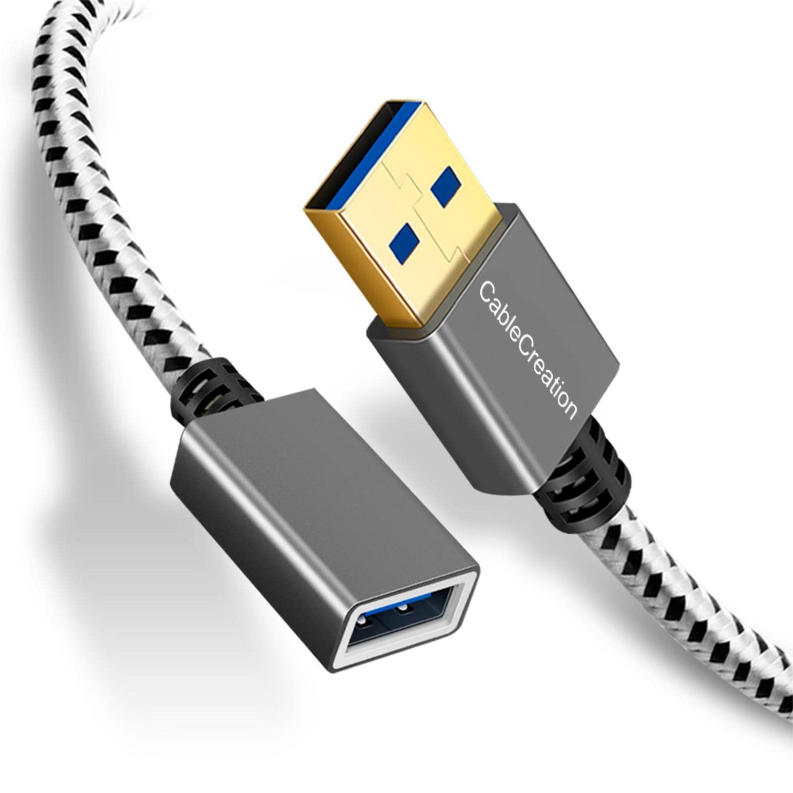 CableCreation 1FT USB 3.0 Extension Cable (0.3M) - A Male to Female Extender Cord for VR Headset, PlayStation, Keyboard, Printer - High Speed Data Transfer - Space Gray - Perfect for Gaming Setup & Home Office Accessories