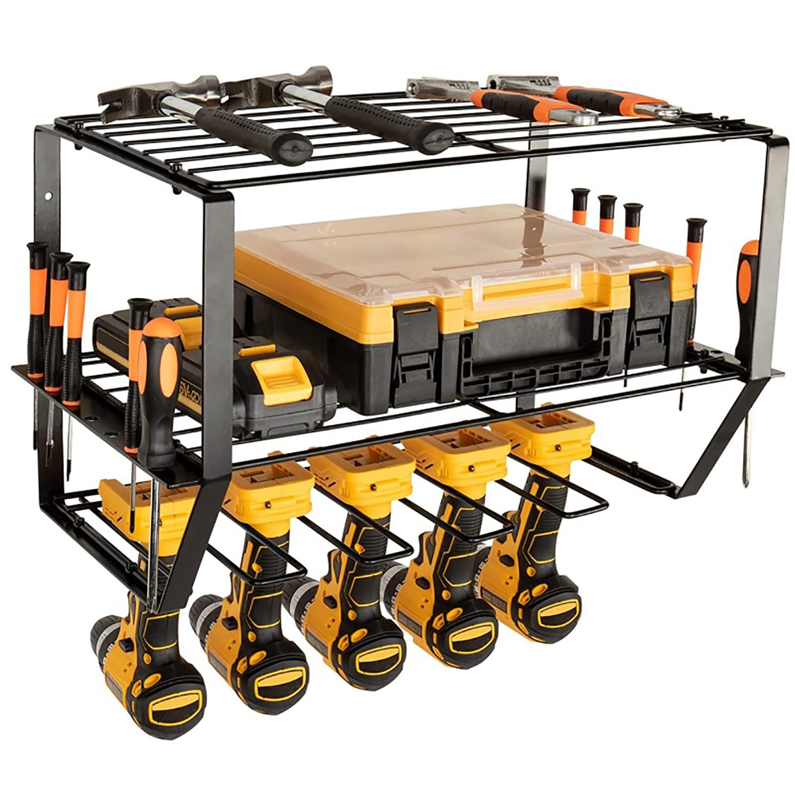 Heavy Duty Power Tool Organizer Wall Mount - 4 Drill Holder & Charging Station Shelf for Cordless Drills & Battery Tools | Garage Workshop & DIY Tool Storage Solution