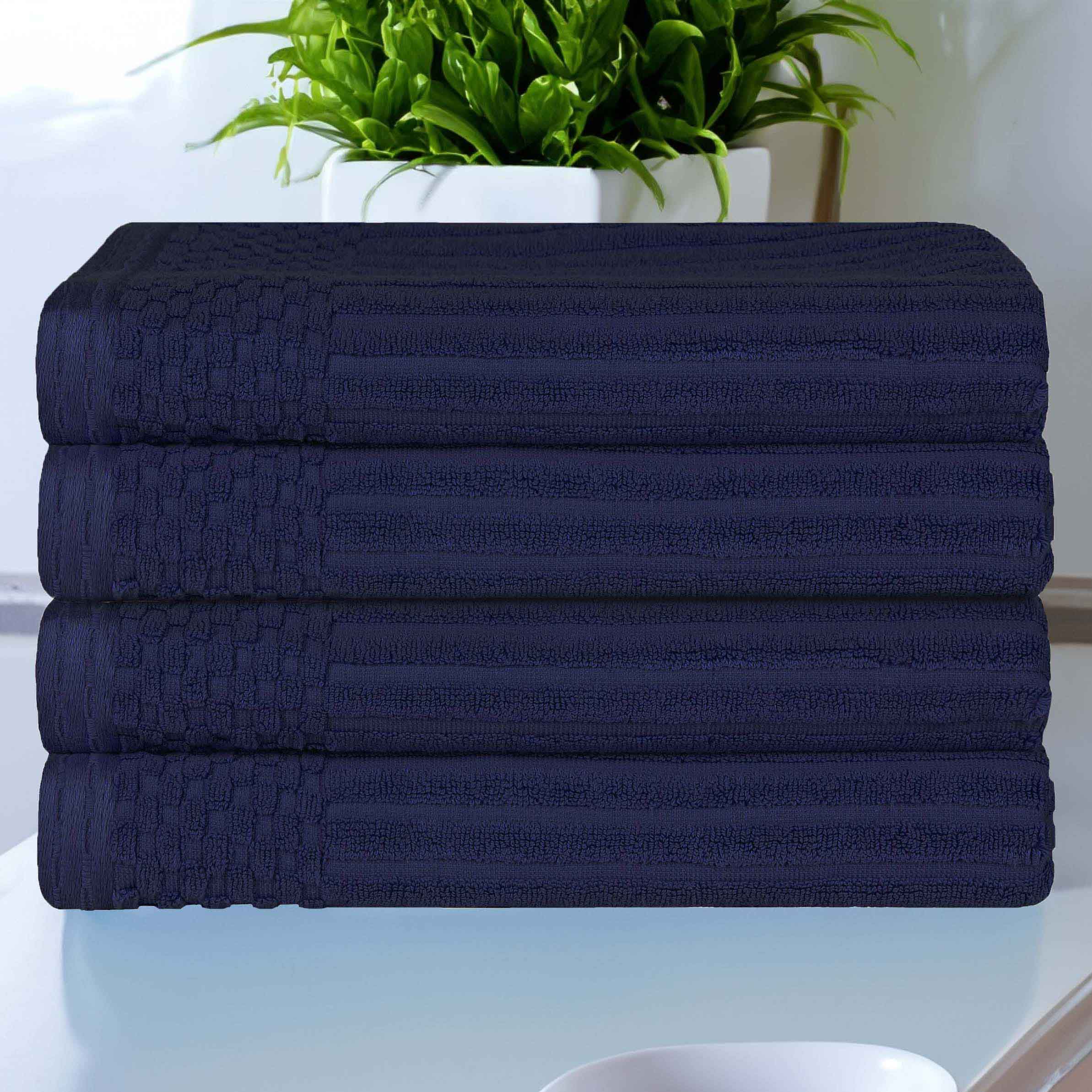 Premium Soho Ribbed Textured Cotton Bath Towels - Ultra Absorbent, Soft & Quick-Drying - Set of 4 (White) - Luxury Spa, Bathroom & Beach Essentials for Home & Travel