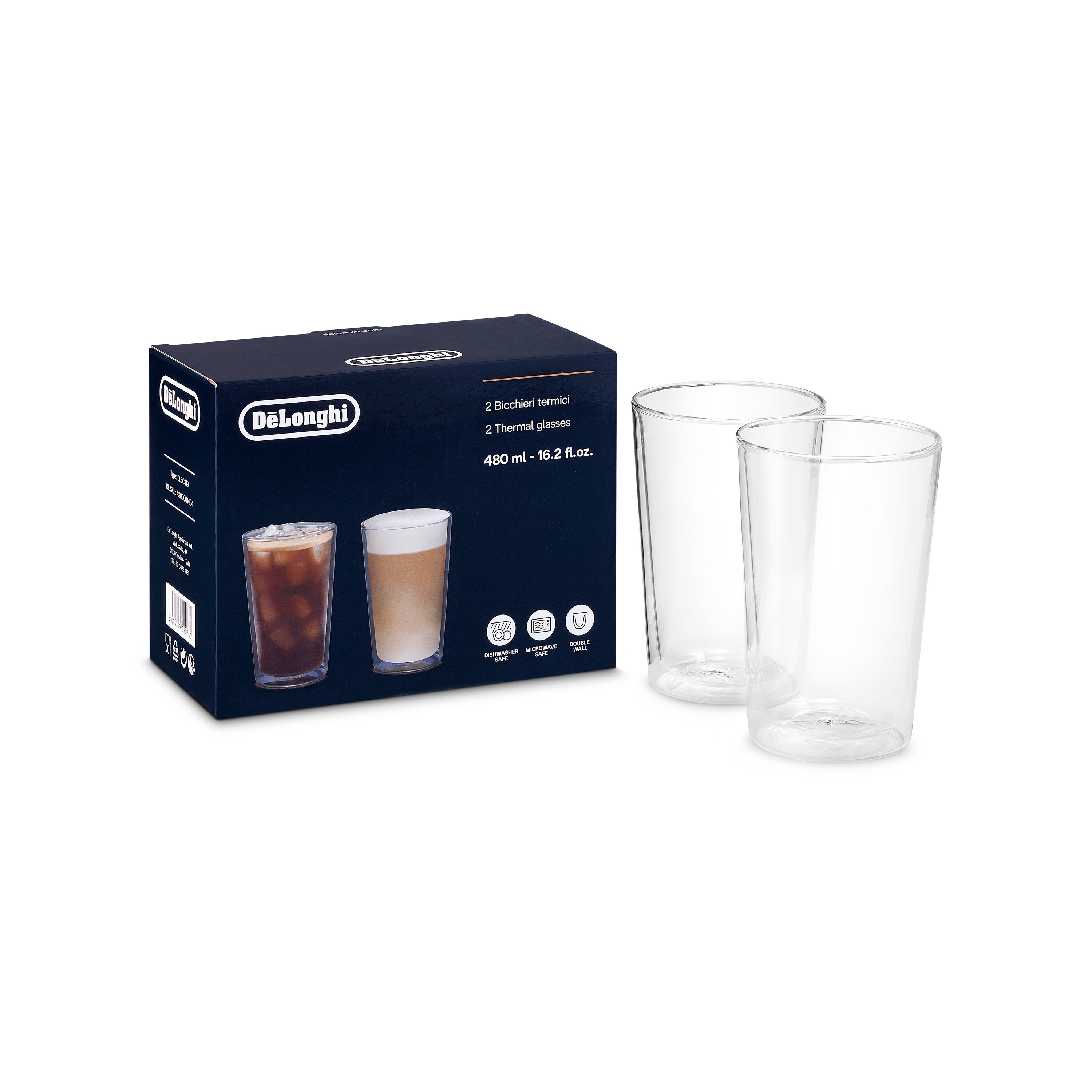 De'Longhi DLSC319 Double Wall Insulated Stainless Steel Travel Mug Set (16.5 oz/490ml) - Keeps Drinks Hot or Cold for Hours, Perfect for Coffee, Tea, and Water on the Go