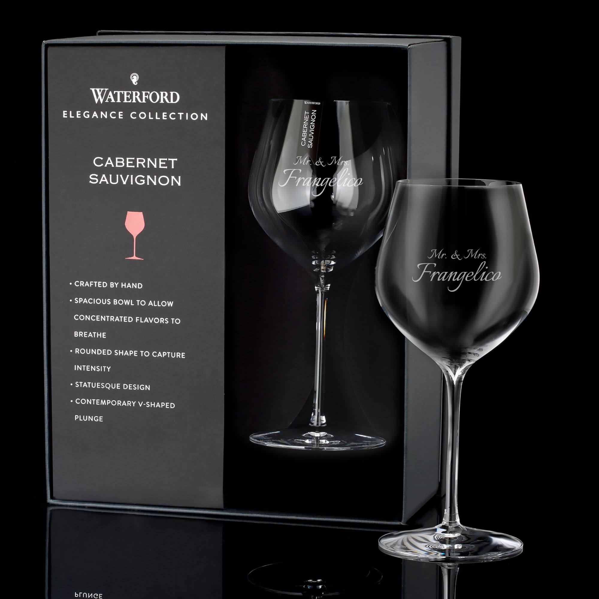 Personalized Elegance Cabernet Sauvignon Wine Glasses Set of 2 - Custom Engraved 26.7oz Crystal Red Wine Glasses for St. Emilion, Listrac & Moulis - Perfect Gift for Wine Lovers - Ideal for Romantic Dinners, Anniversary Gifts & Wine Tasting Events