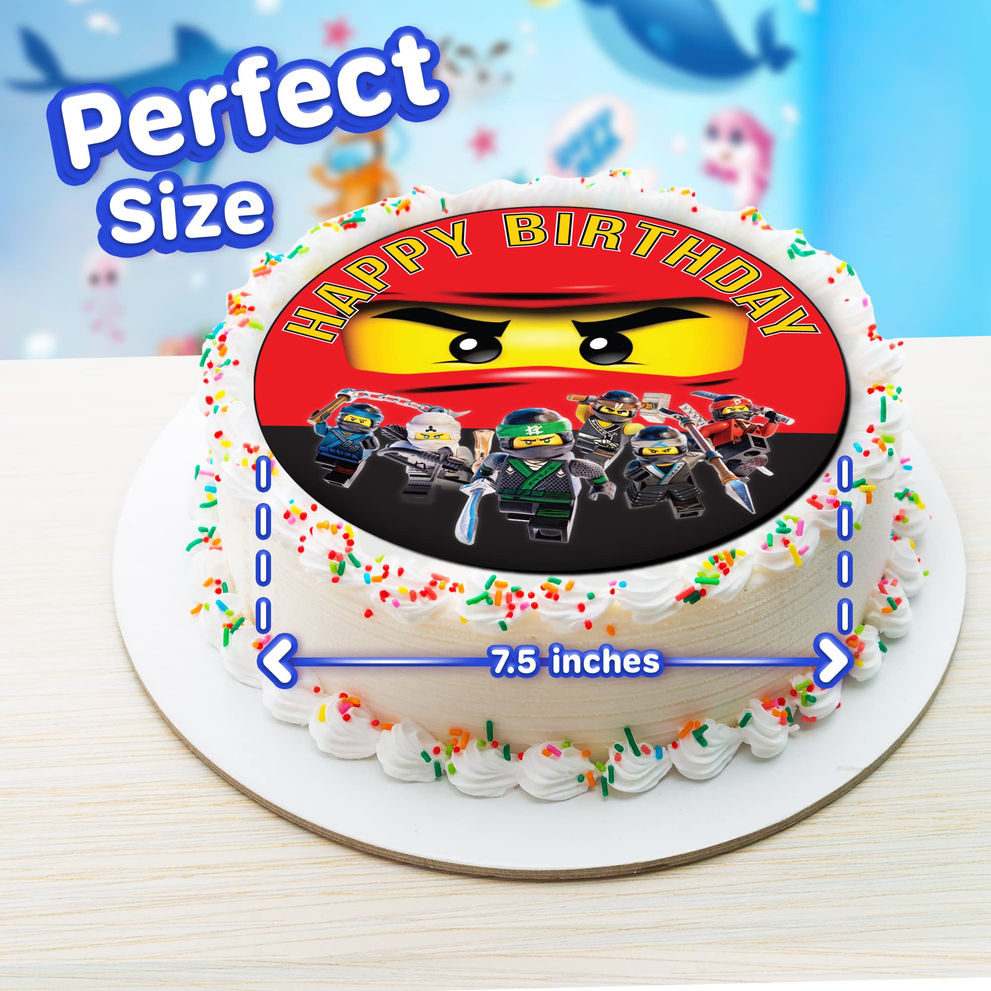 7.5 Inch Edible Ninja Cake Toppers - Birthday Party Decorations for Boys, Kids & Adults | Perfect for Ninja Themed Cakes, Cupcakes & Desserts