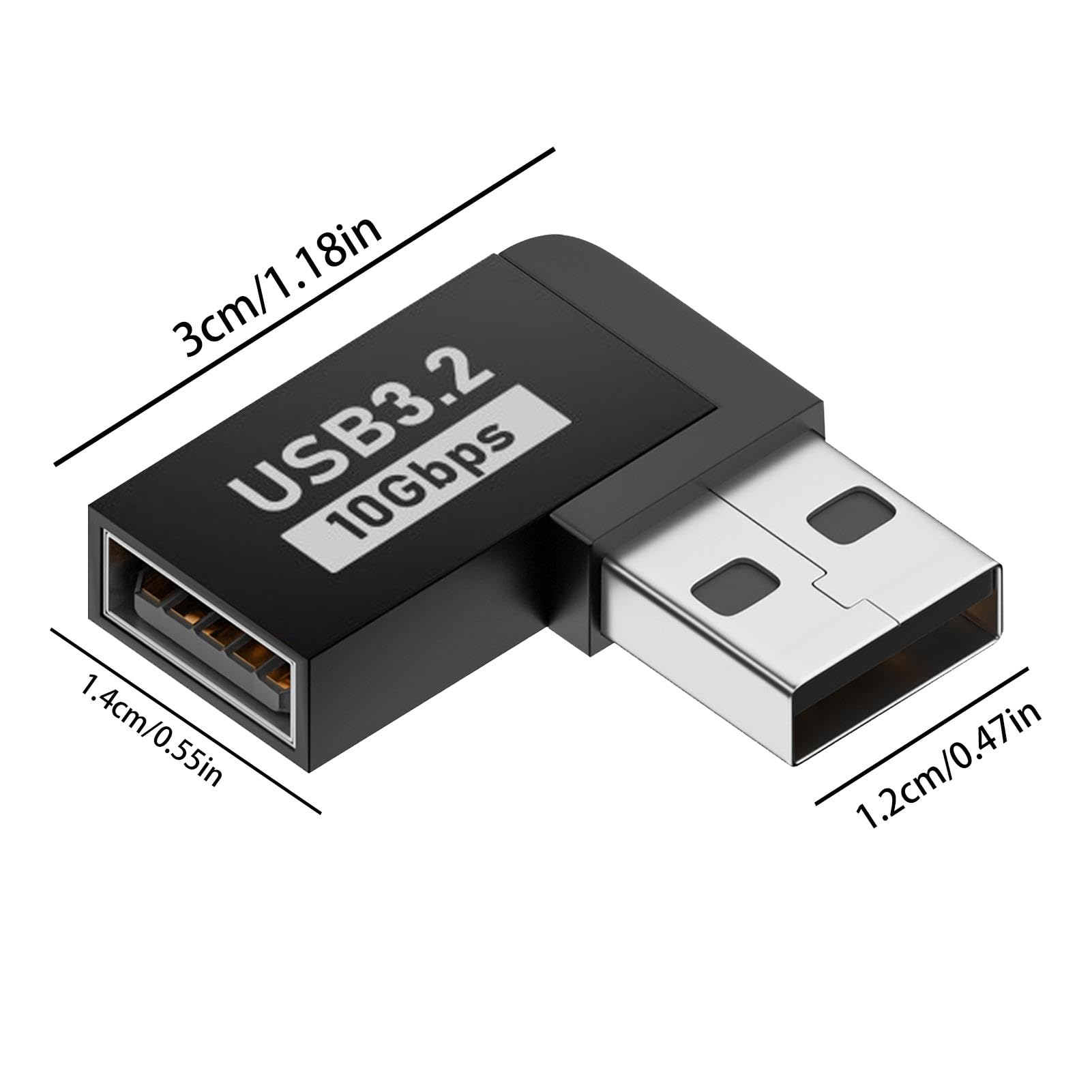 High-Speed USB 3.0 A Male to Female Adapter - 10Gbps Data Transfer, Right Angle L-Shaped USB Extender Connector for Laptop, PC, TV - Perfect for Tight Spaces & Cable Management