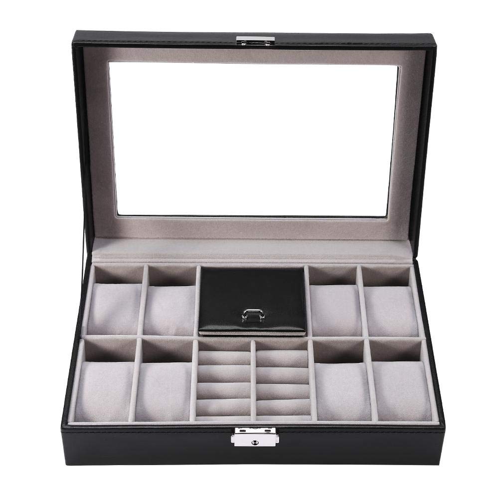 8+2 Watch Storage Case with Jewelry Grids - Professional Organizer for Rings & Watches | Durable Travel & Home Display Case (US)