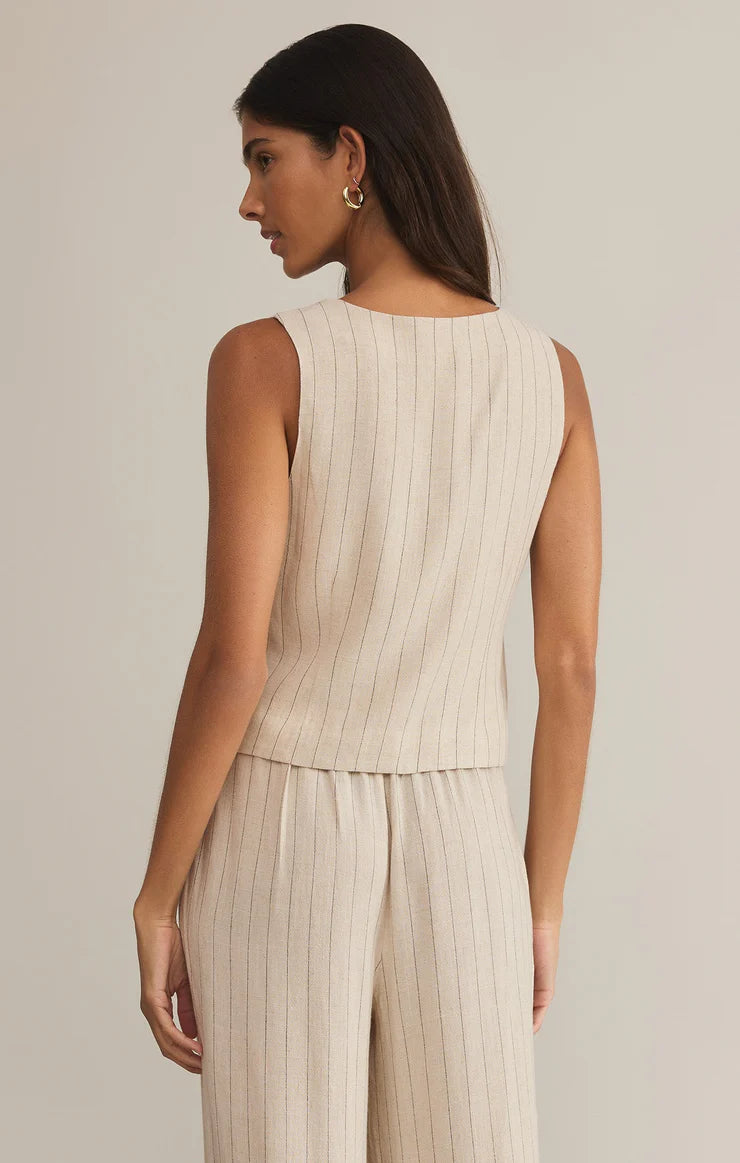 Z Supply Women's Belfort Pinstripe Linen Vest - Lightweight Summer Layering Piece for Casual Outfits, Beach Cover-Up & Boho Style