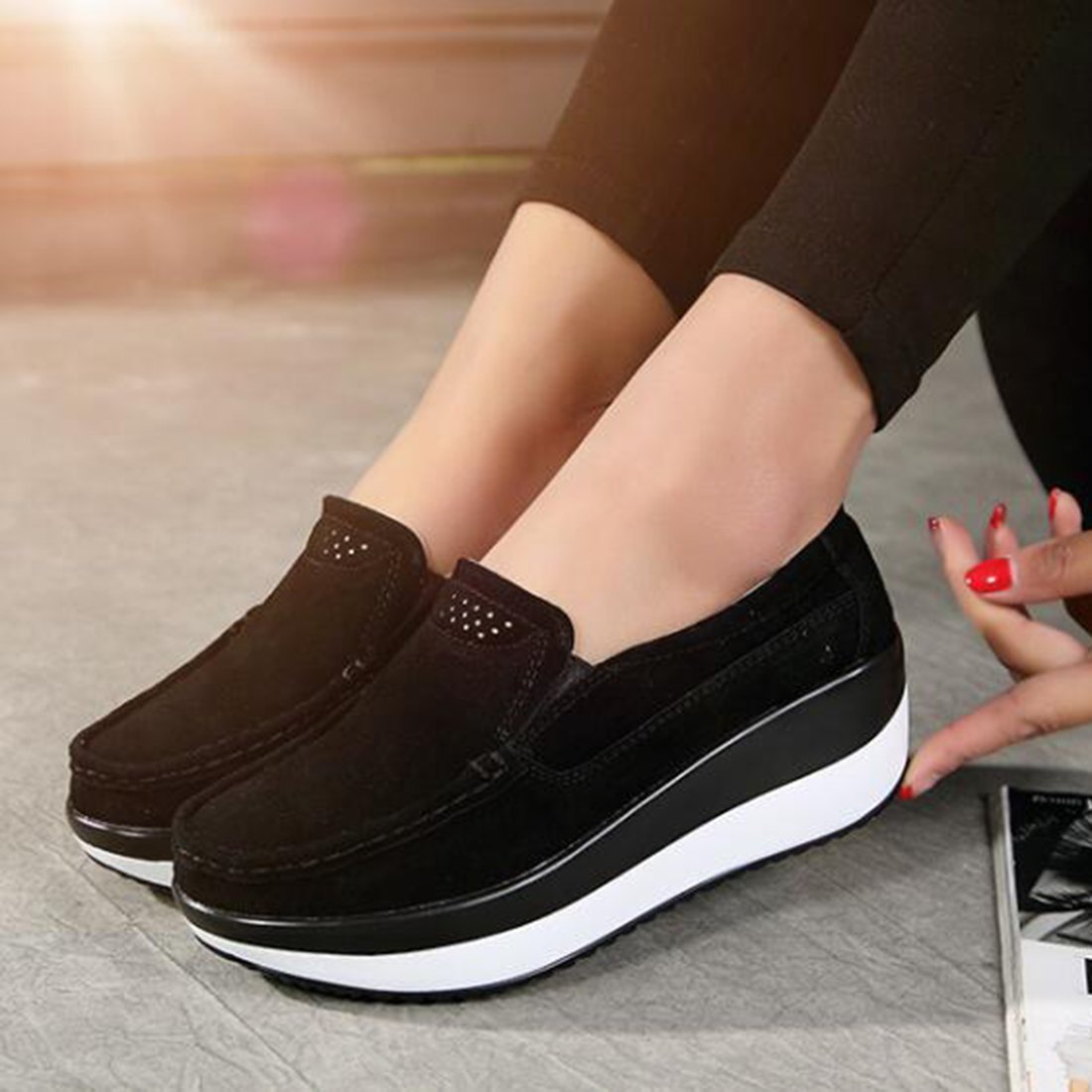 COVOYYAR Women's Platform Loafers - Slip On Round Toe Wedge Sneakers for Women, Comfortable Casual Shoes for Work, Office & Everyday Wear