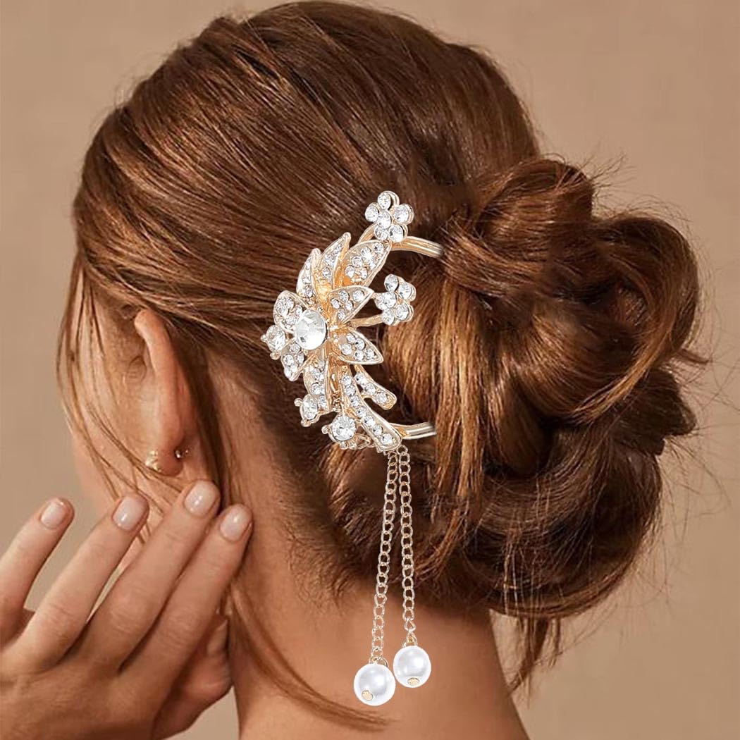 BARTOSI Crystal Hair Clips for Women - Rhinestone Hair Pins, Gold Wedding Hair Accessories for Bride, Prom, Party & Special Occasions