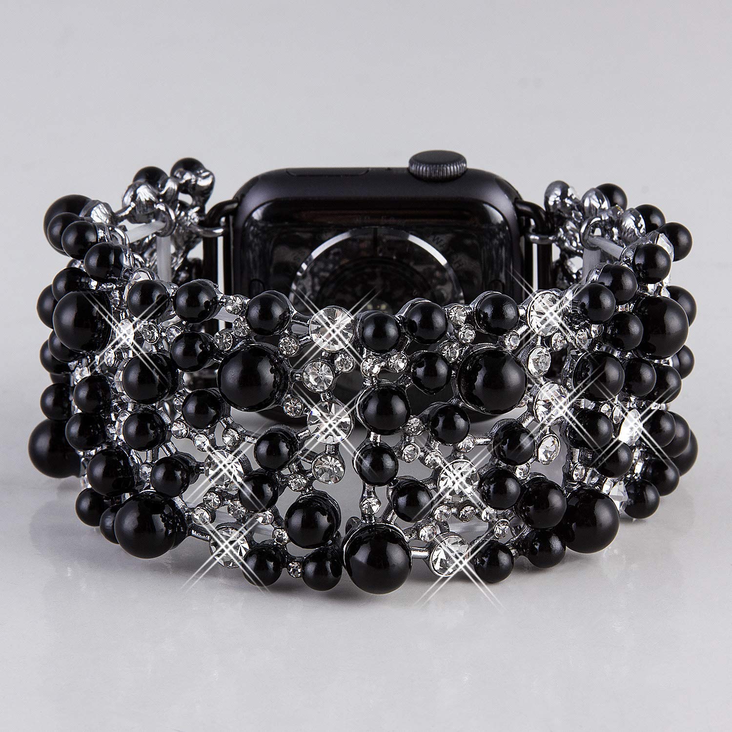 VIQIV Bling Bands for Apple Watch 38mm 40mm 41mm 42mm 44mm 45mm 49mm - Compatible with Series SE 9 8 7 6 5 4 3 2 Ultra - Diamond Rhinestone Metal Pearl Bracelet Strap for Women - Perfect for Parties, Weddings & Special Occasions