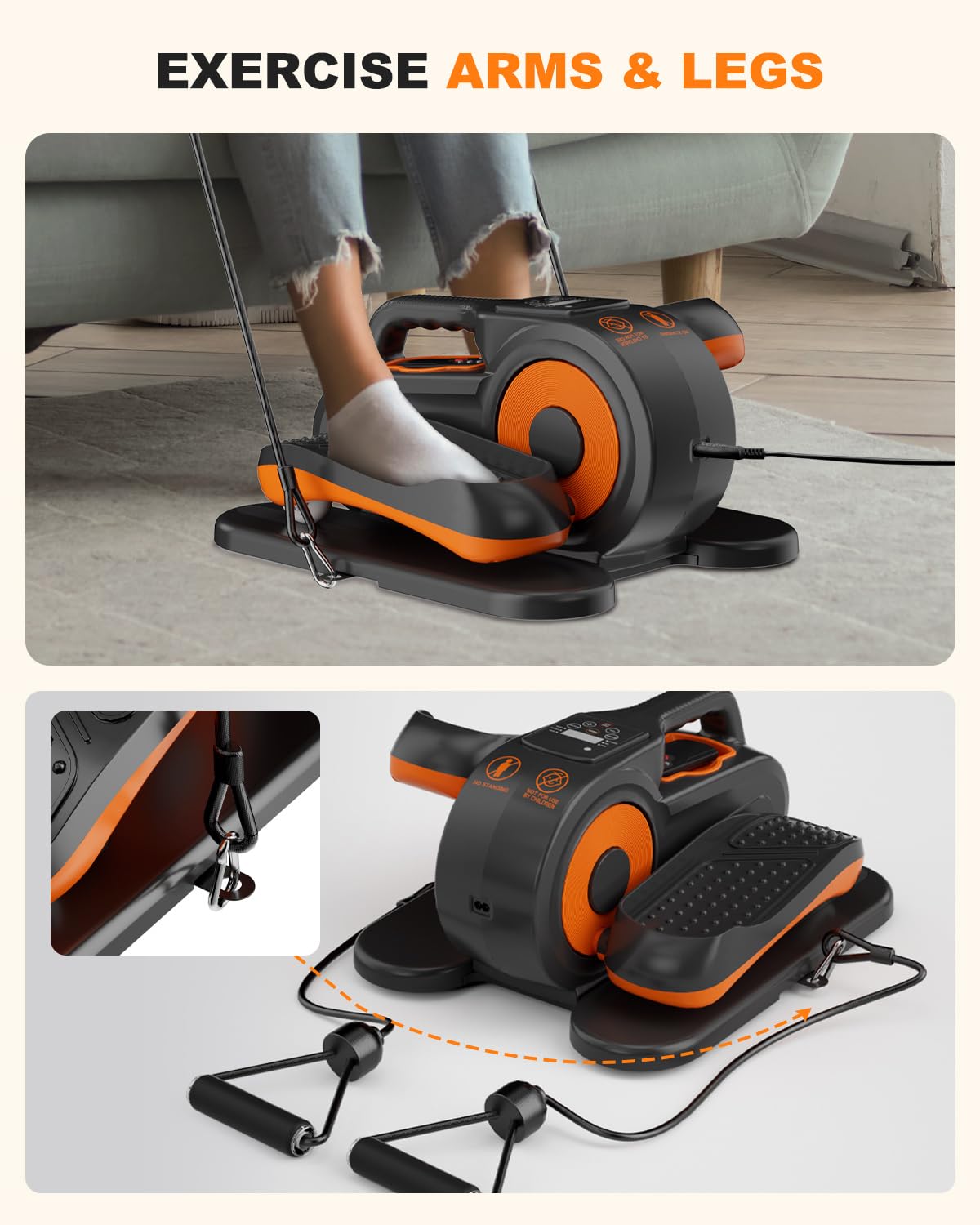 Under Desk Elliptical Machine for Home & Office - Quiet Portable Seated Pedal Exerciser with Remote Control, Non-Slip Pedals & Resistance Bands - Ideal for Seniors, Physical Therapy, and Sedentary Workers