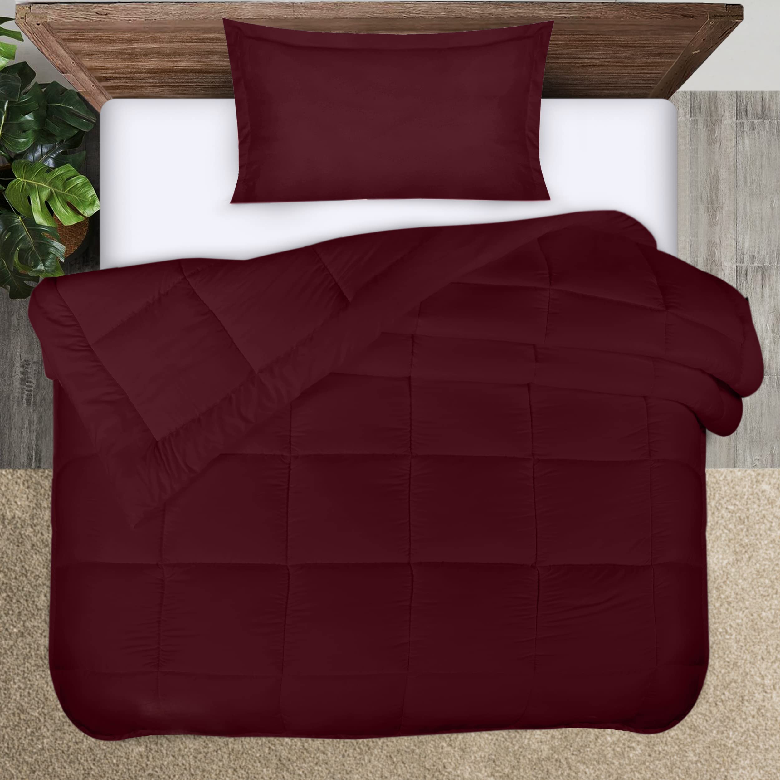 Utopia Bedding Twin Comforter Set for Kids - Down Alternative Burgundy/Red Bedding with 1 Pillow Sham - Ultra Soft & Machine Washable - Perfect for Kids' Rooms, Dorms & Cozy Bedrooms
