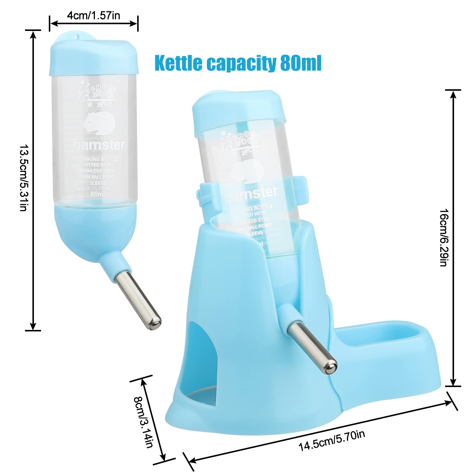 80ml Hamster Water Bottle - Non-Drip Small Animal Water Dispenser for Guinea Pigs, Rabbits, Chinchillas, Hedgehogs & Squirrels | Automatic Drinking Bottle for Cages & Habitats | BPA-Free Pet Accessory (Blue) - Perfect for Home, Travel & Outdoor Use