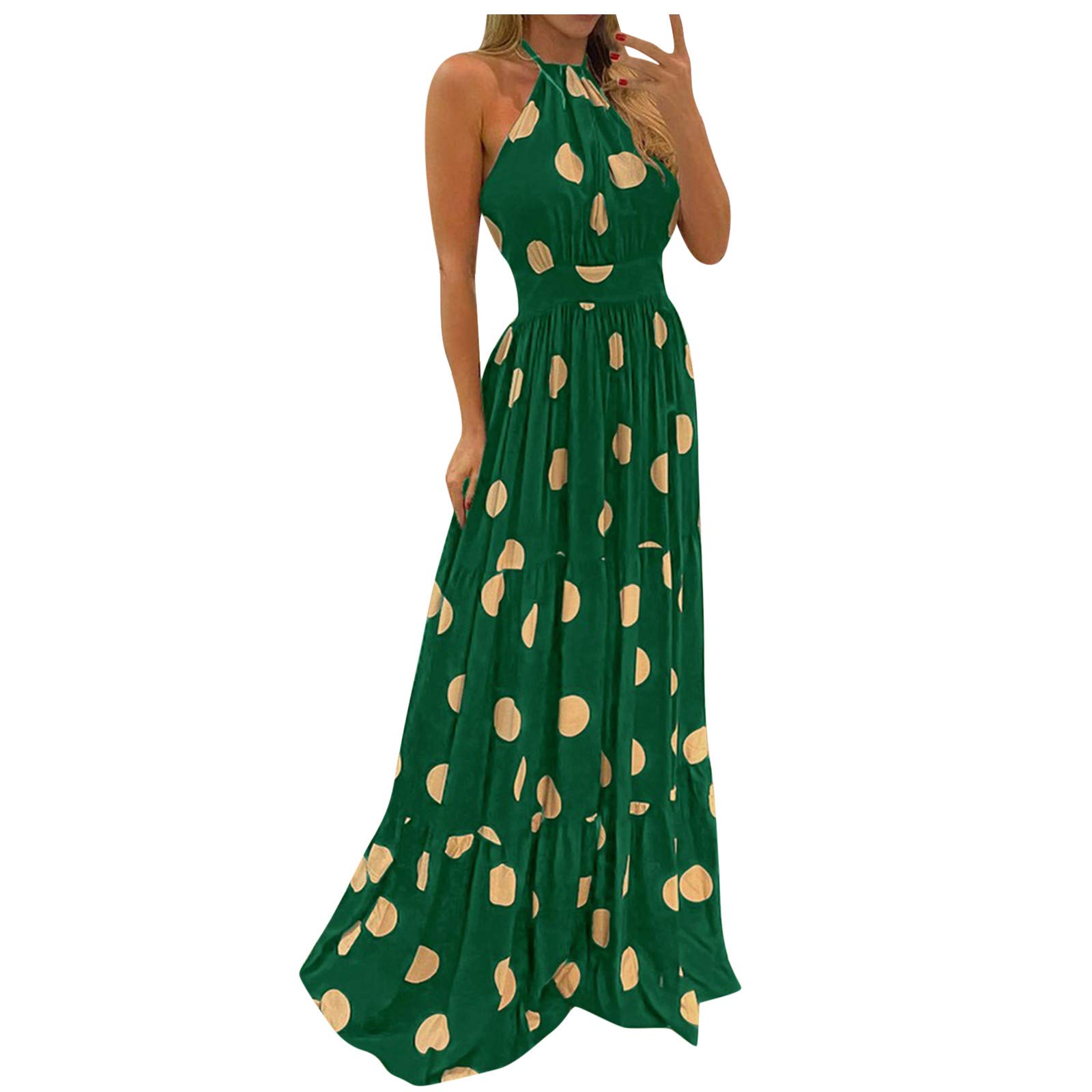 Women's Plus Size Wrap Maxi Dress - Flowy Summer Halter Backless Dress with Tropical Print, Sleeveless Bohemian Beach Dress (XXL, Green) | Perfect for Vacations, Pool Parties & Tropical Getaways
