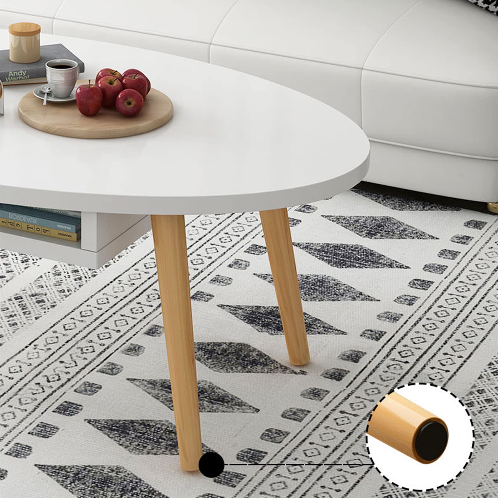 Modern Industrial Oval Coffee Table - Wood Finish End Table for Living Room, Bedroom & Office Decor
