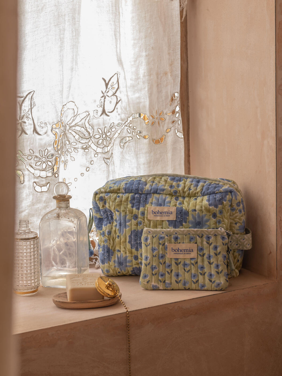 Floribunda Washbag in Sage Green - Waterproof Travel Cosmetic Bag for Toiletries, Makeup & Skincare - Perfect for Gym, Beach & Vacation Essentials