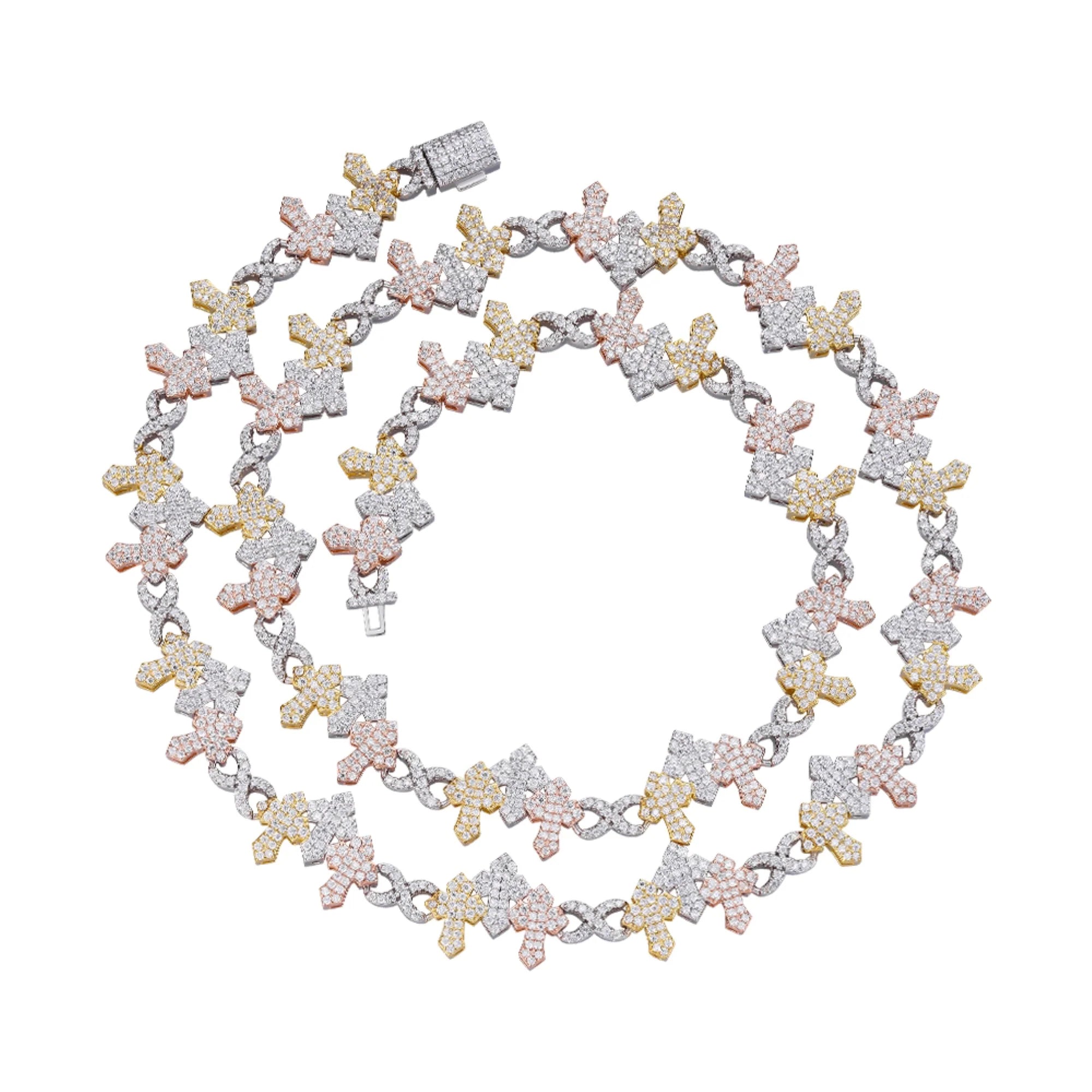 Moissanite Tri-Color Cross Infinity Necklace 925 Sterling Silver - Perfect for Gifts, Weddings & Everyday Elegance