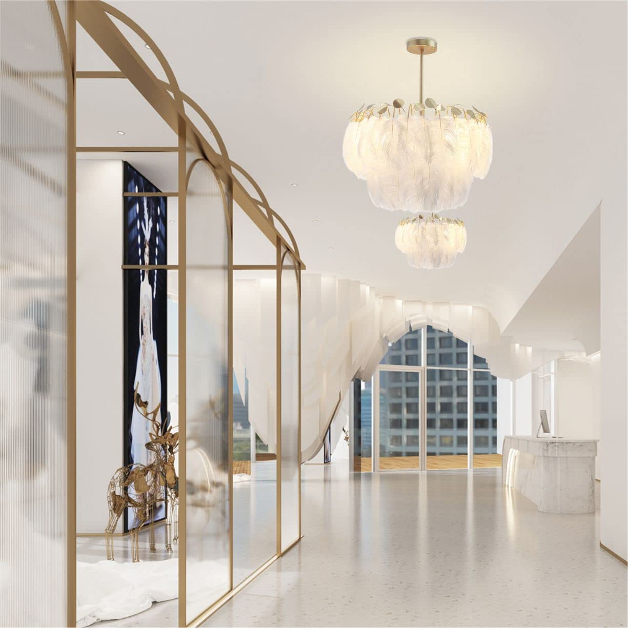 Modern Nordic Feather Pendant Light - Elegant Feather Chandelier for Bedroom, Dining Room & Girls Room | BOKT Large Feather Hanging Lamp for Romantic Home Decor & Ceiling Lighting