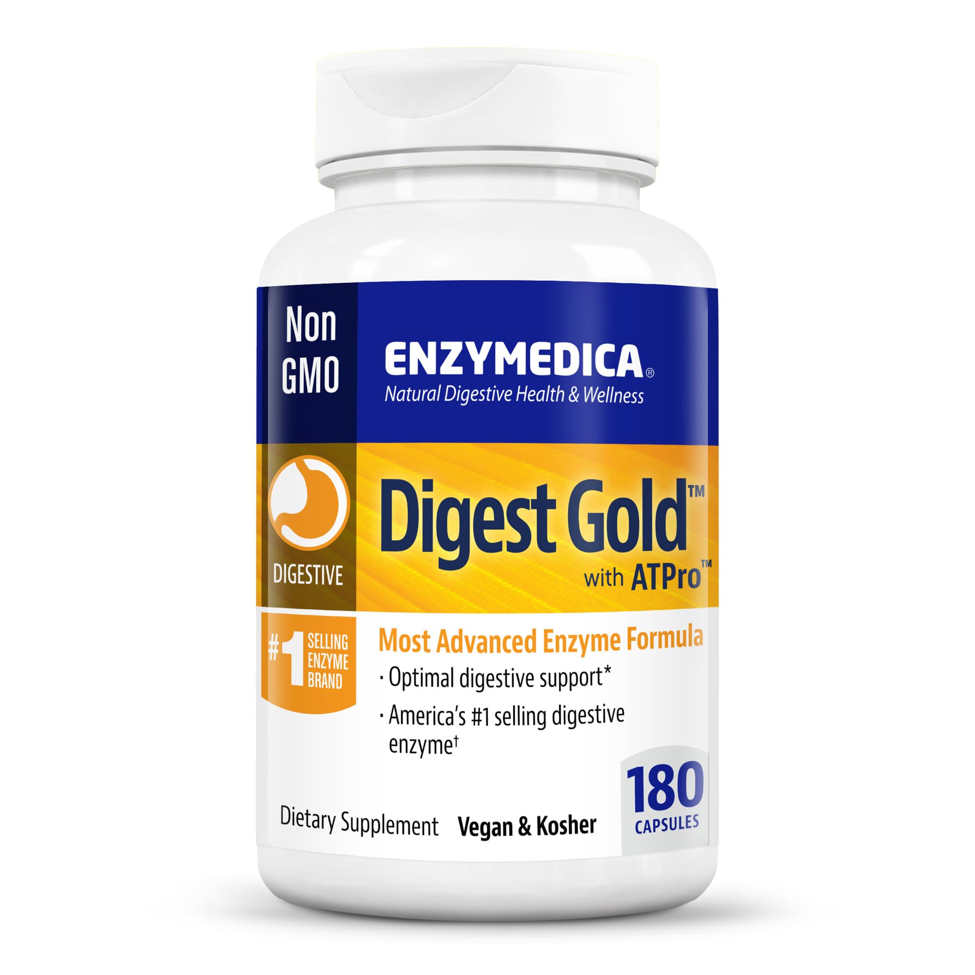 Enzymedica Digest Gold 180 Capsules - Premium Digestive Enzyme Supplement for Gut Health & Food Intolerance - Supports Digestion After Meals & Occasional Discomfort