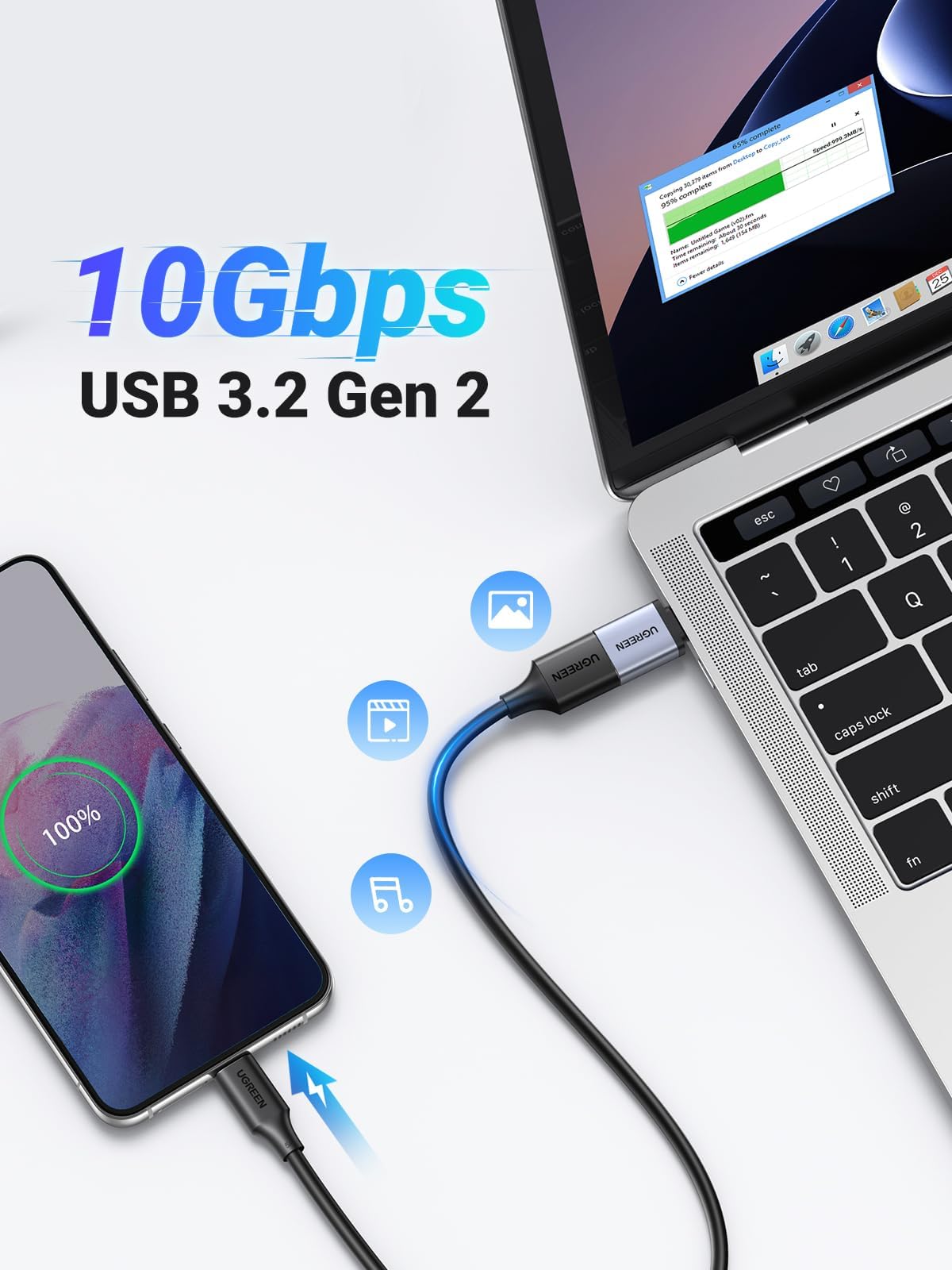 UGREEN USB C to USB Adapter 2 Pack, 10Gbps USB 3.2 Gen 2 Male to Female Converter - Compatible with iPhone 16/15 Pro, Samsung Galaxy, MacBook Pro/Air, iPad Pro, Thunderbolt 4/3 - Gray - Perfect for Data Transfer & Charging Devices