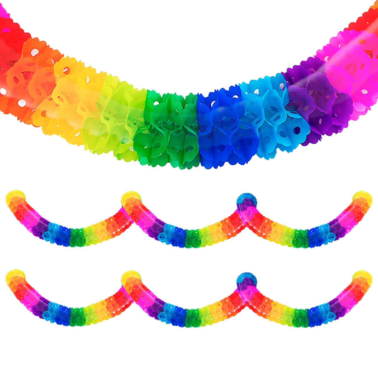 Rainbow Garland 1 Pack - 10 Feet Long Party Streamers with 9 Inch Diameter | Perfect for Rainbow Themed Parties, Fiesta Decorations, Mexican Celebrations & Birthday Supplies | Great for Wall Decor, Photo Backdrops & Event Styling by OLÉ RICO