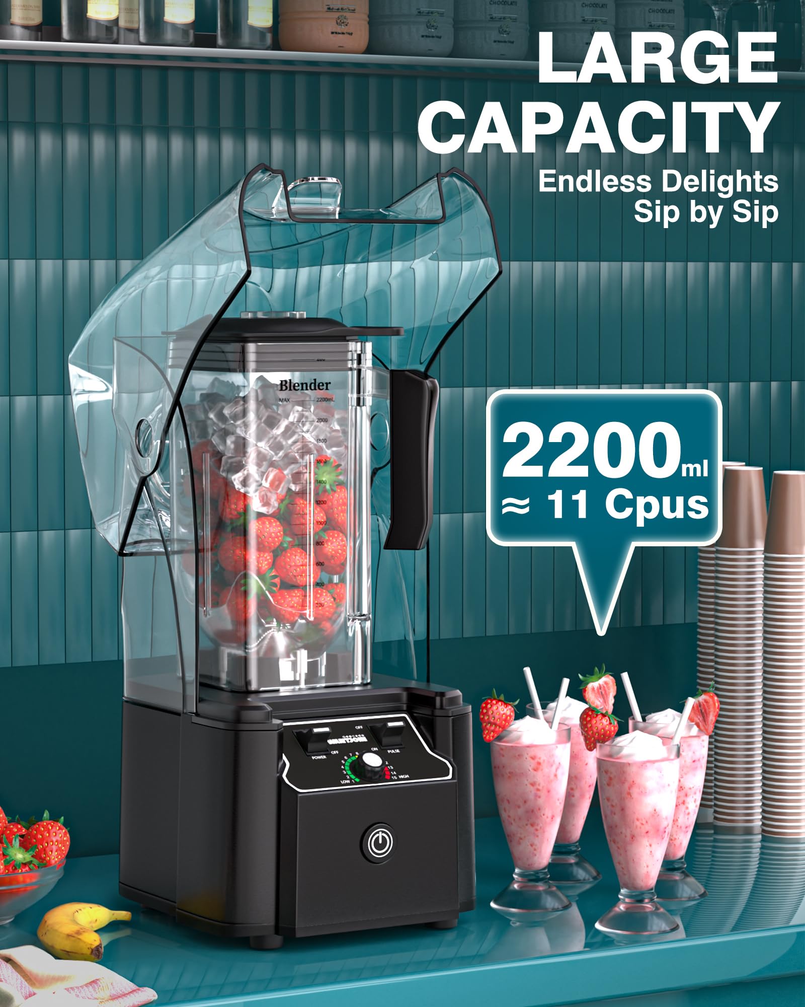 WantJoin Professional Commercial Blender Cups - Compatible with K90 Blender Shield Quiet Sound Enclosure 2200W | Durable Plastic Construction for Smoothies, Protein Shakes & Food Prep | Ideal for Restaurants, Gyms & Smoothie Bars