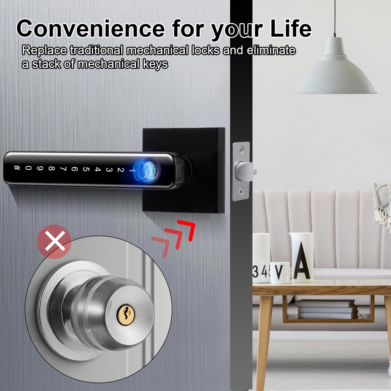 HaiZR Smart Door Lock - 4-in-1 Keyless Entry with APP, Fingerprint, Keypad & Key Options - Secure Digital Door Lock for Home, Office & Hotel (Black) - Perfect for Modern Smart Homes & Vacation Rentals