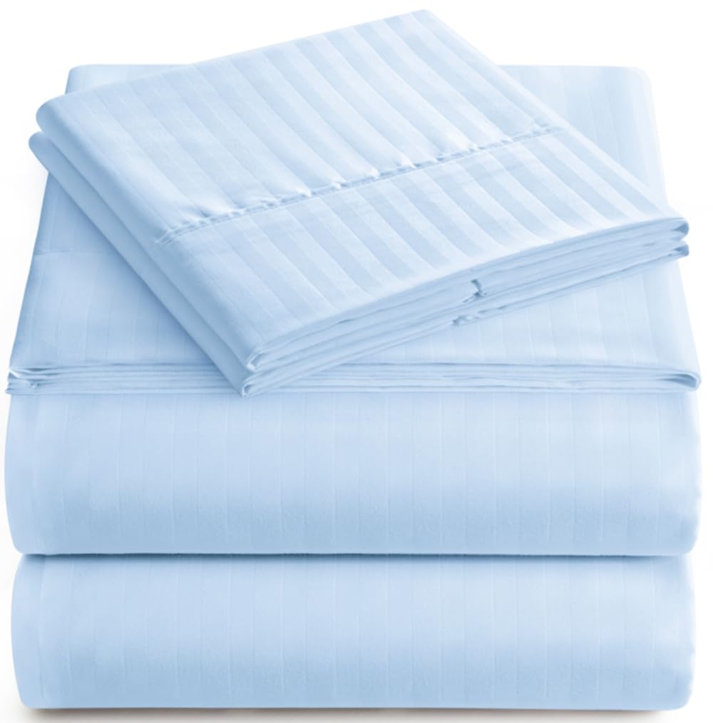 4-Piece Queen Size Sheet Set - Soft & Cooling Microfiber Bedding with Deep Pockets | Wrinkle-Free Striped Design | Includes 1 Fitted Sheet, 1 Flat Sheet & 2 Pillowcases | Perfect for Hot Sleepers & Luxury Bedrooms