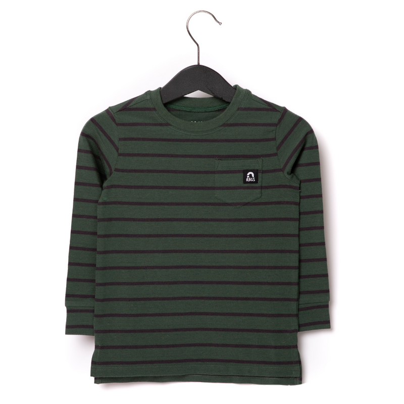 Kids Long Sleeve Pocket T-Shirt - Soft Cotton Essential Tee with Sagebrush Stripe Design for School, Play & Everyday Wear