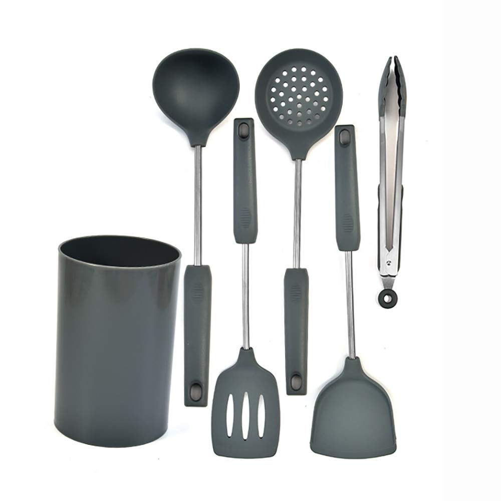 6-Piece Non-Stick Silicone Spatula Set with Storage Tube - Gray Kitchen Cooking Utensils for Baking, Flipping Pancakes & Stirring Sauces