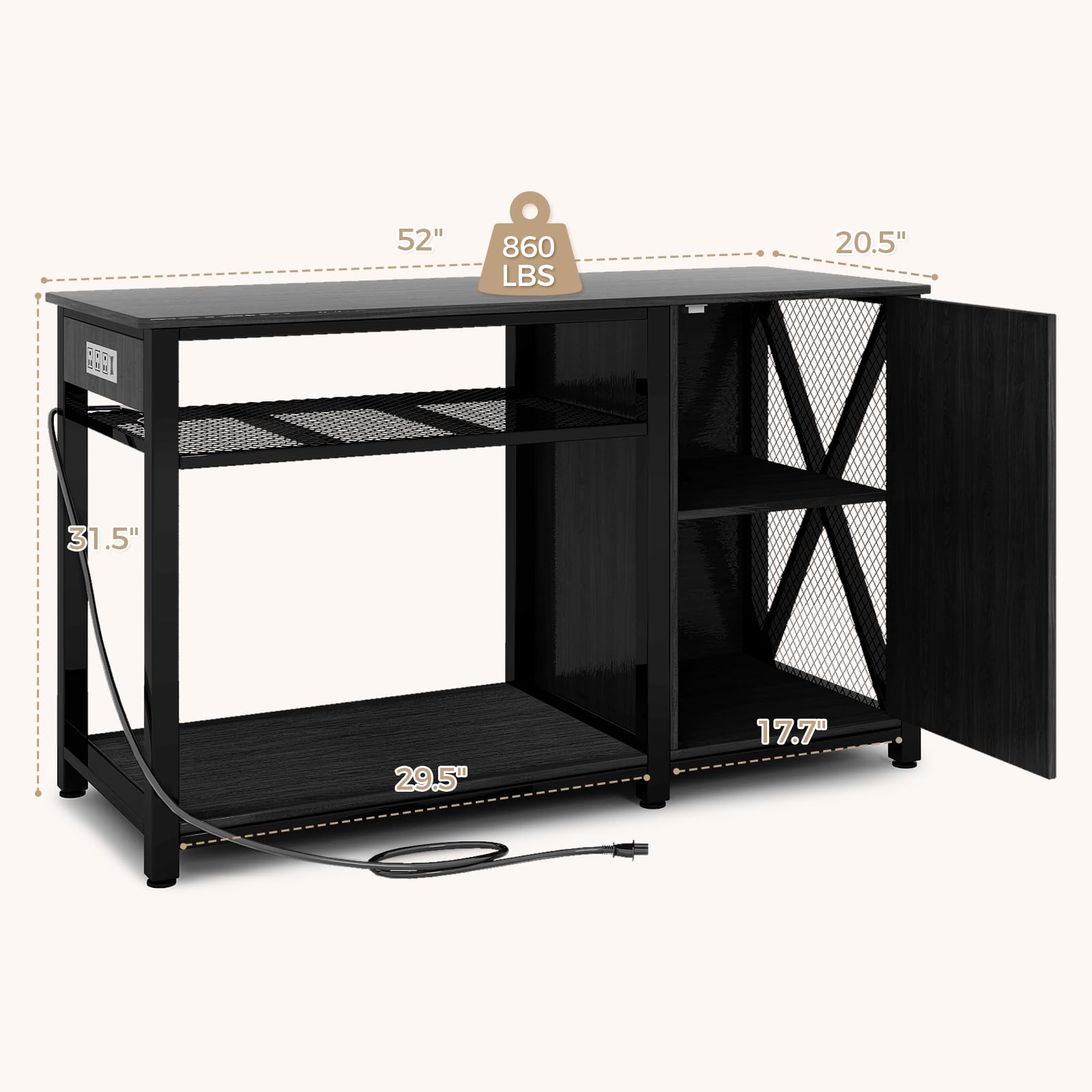 Tatub 55-75 Gallon Heavy Duty Metal Aquarium Stand with Power Outlets & Storage Cabinet - 860LBS Capacity Black Fish Tank Stand for Reptile Terrariums & Turtle Tanks - Perfect for Home, Office or Pet Store Displays