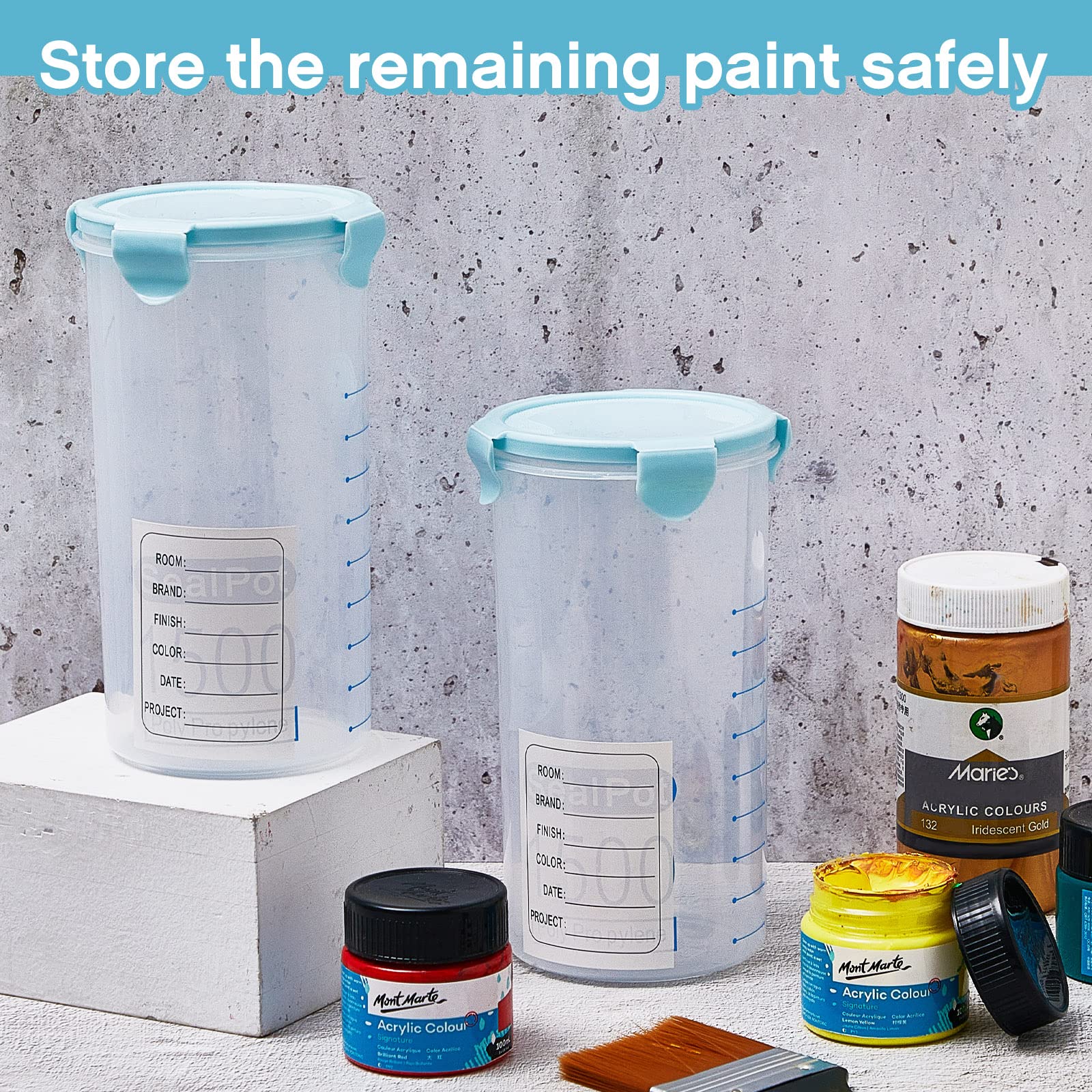 4-Piece 50 oz Plastic Paint Storage Containers with Airtight Lids - 1500ml Empty Paint Cans for Leftover Paint, DIY Projects, and Home Improvement - Perfect for Artists, Contractors, and Crafters