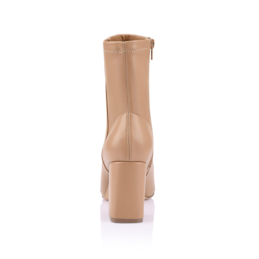 Max Stretch Ankle Boots for Women - Dark Camel Stretch Leather Comfortable Slip-On Booties for Casual Wear & Office Outfits
