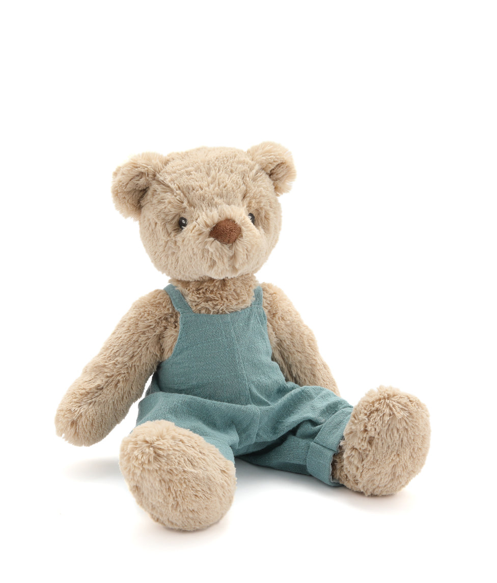 Personalized Honey Bear Plush Toy with Blue Overalls - Perfect for Gifts, Nursery Decor & Baby Showers