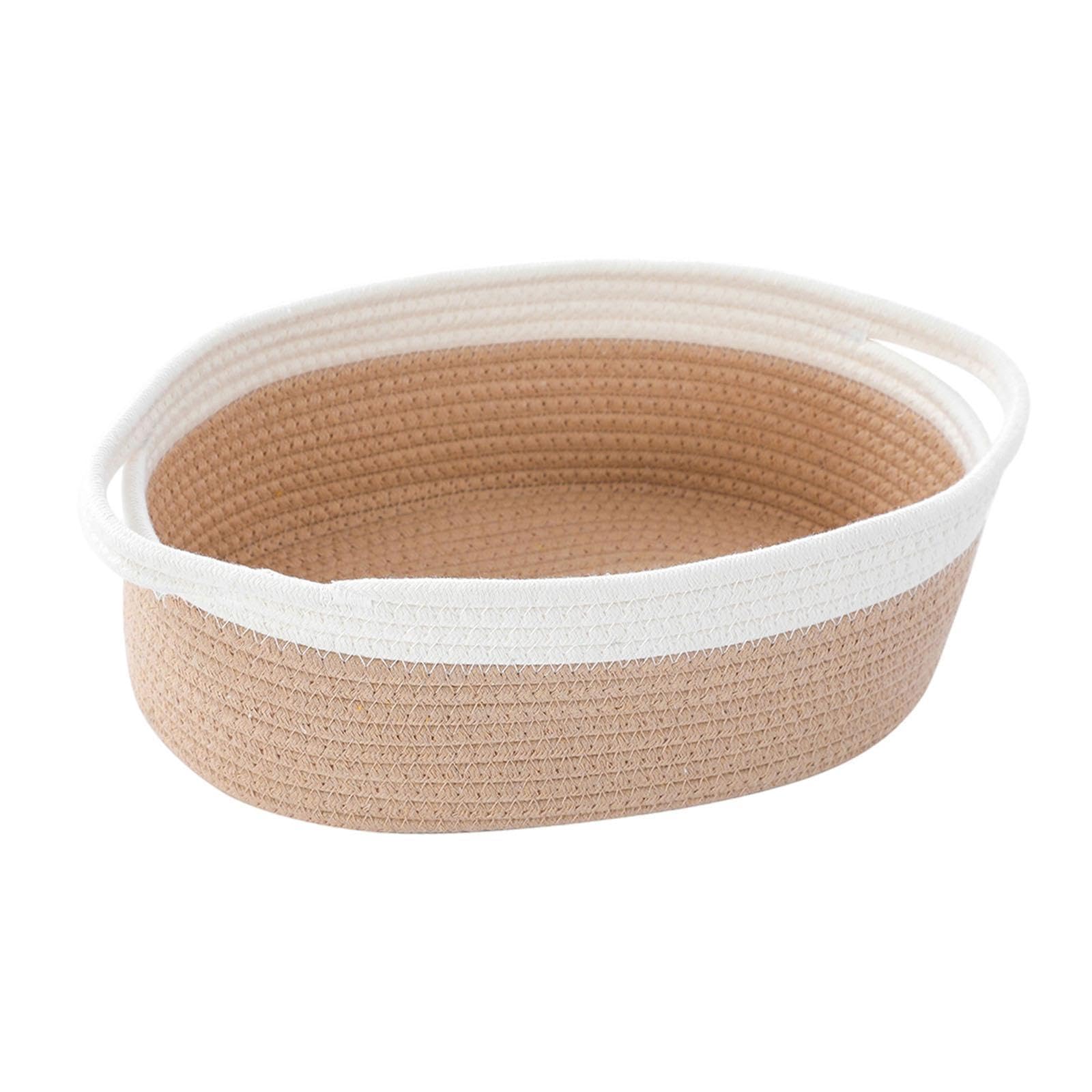 Bestga Cotton Rope Woven Basket with Handle - 30x20x12.5cm Sturdy Decorative Storage Basket for Baby Nursery, Laundry, Towels & Snacks - White & Yellow Home Organization Gift
