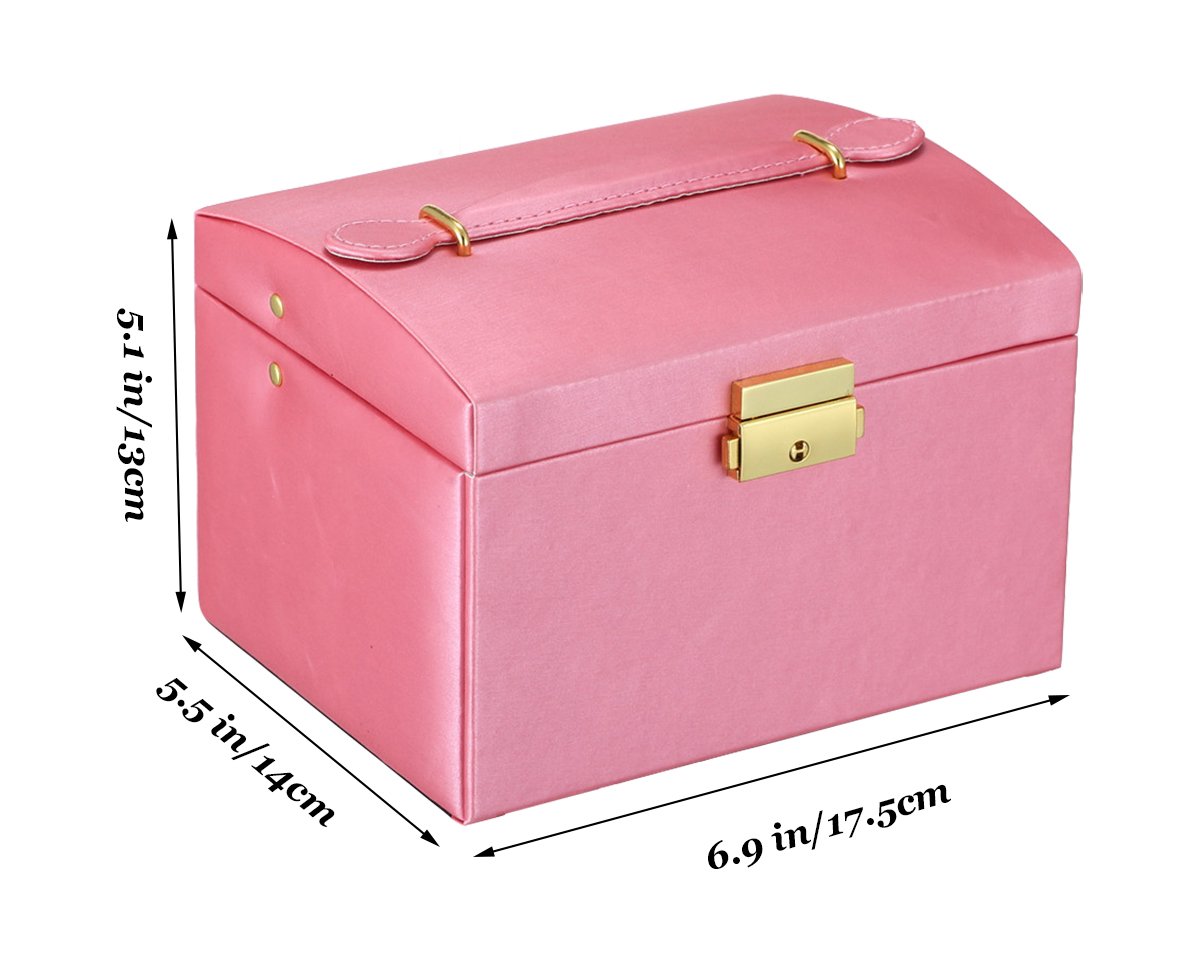 Goldwheat 3-Layer Jewelry Organizer Box with Lock - Portable Travel Jewelry Storage Case for Necklaces, Earrings, Rings & Bracelets | Perfect for Women's Jewelry Organization at Home, Travel & Gifts
